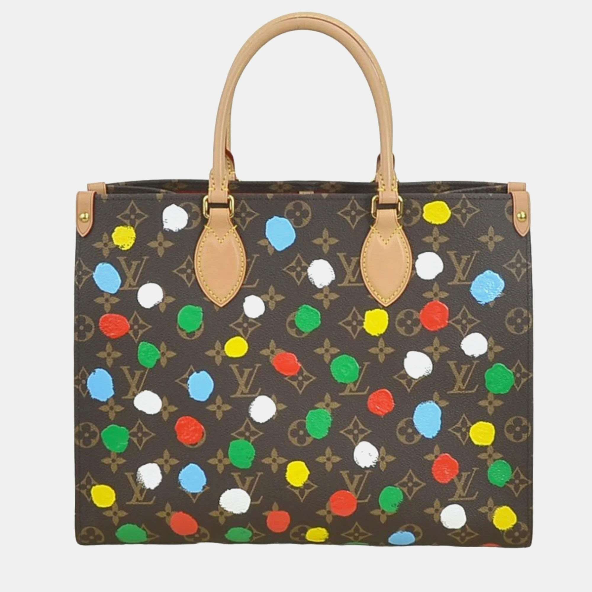 

Louis Vuitton X Yayoi Kusama Brown Coated Canvas Painted Dots OnTheGo MM Tote Bag