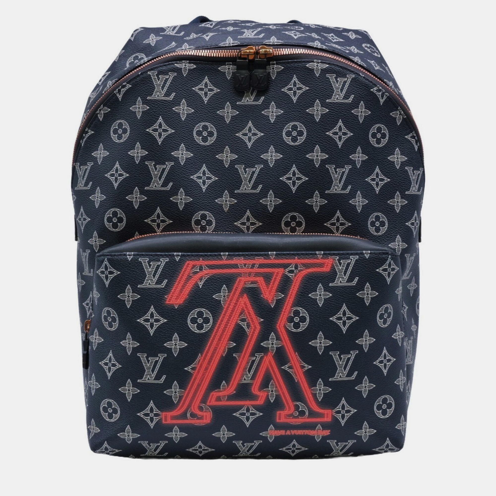 Pre-owned Louis Vuitton Blue Coated Canvas Monogram Upside Down Apollo Backpack In Navy Blue