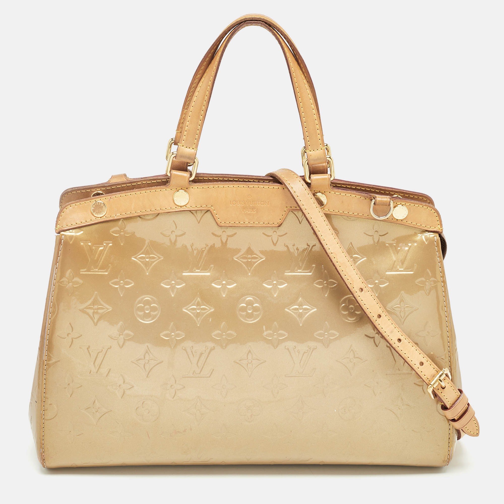 

Louis Vuitton Beige Poudre Monogram Vernis Brea MM Bag, Gold