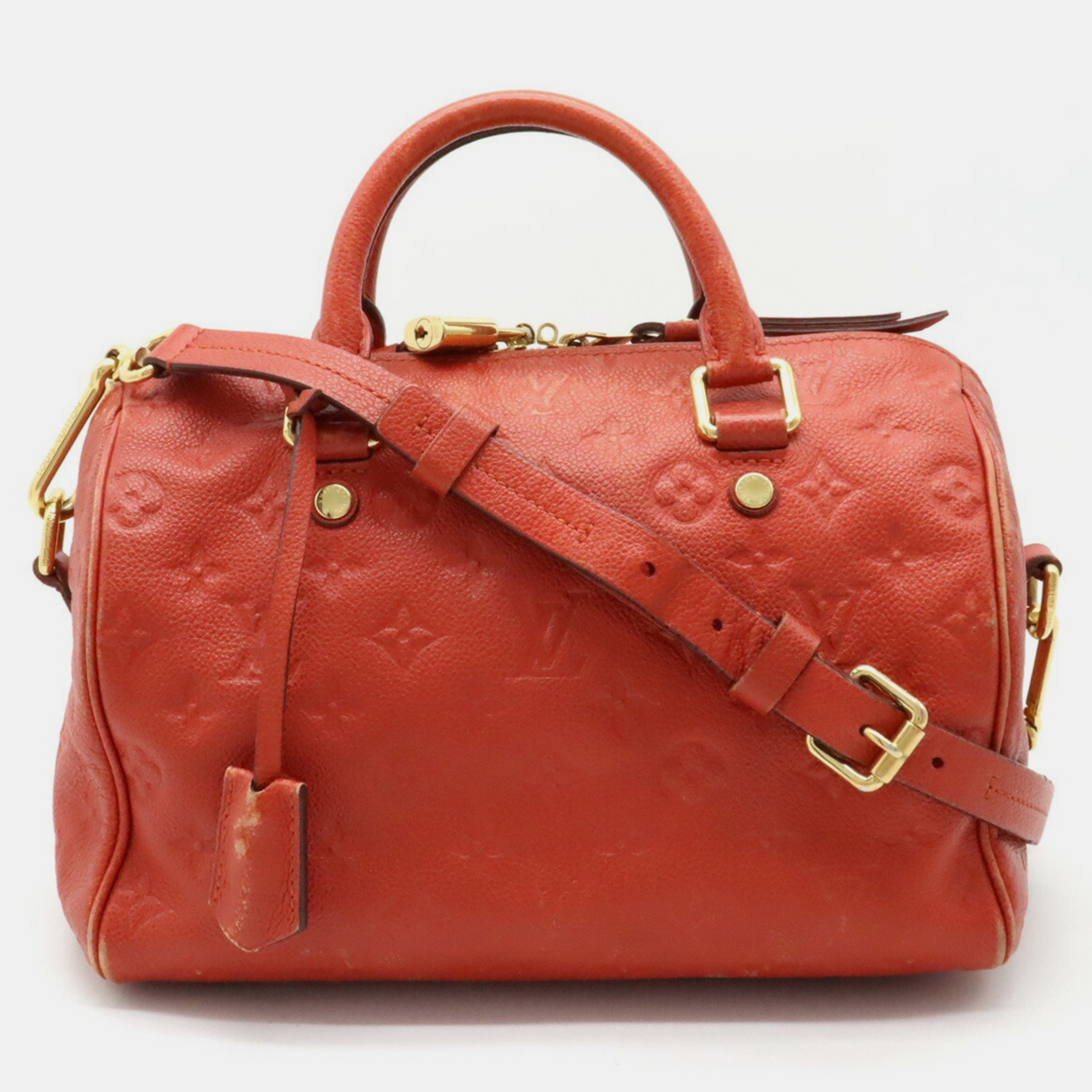 

Louis Vuitton Red Leather Monogram Empreinte Speedy Bandouliere 25 Satchel