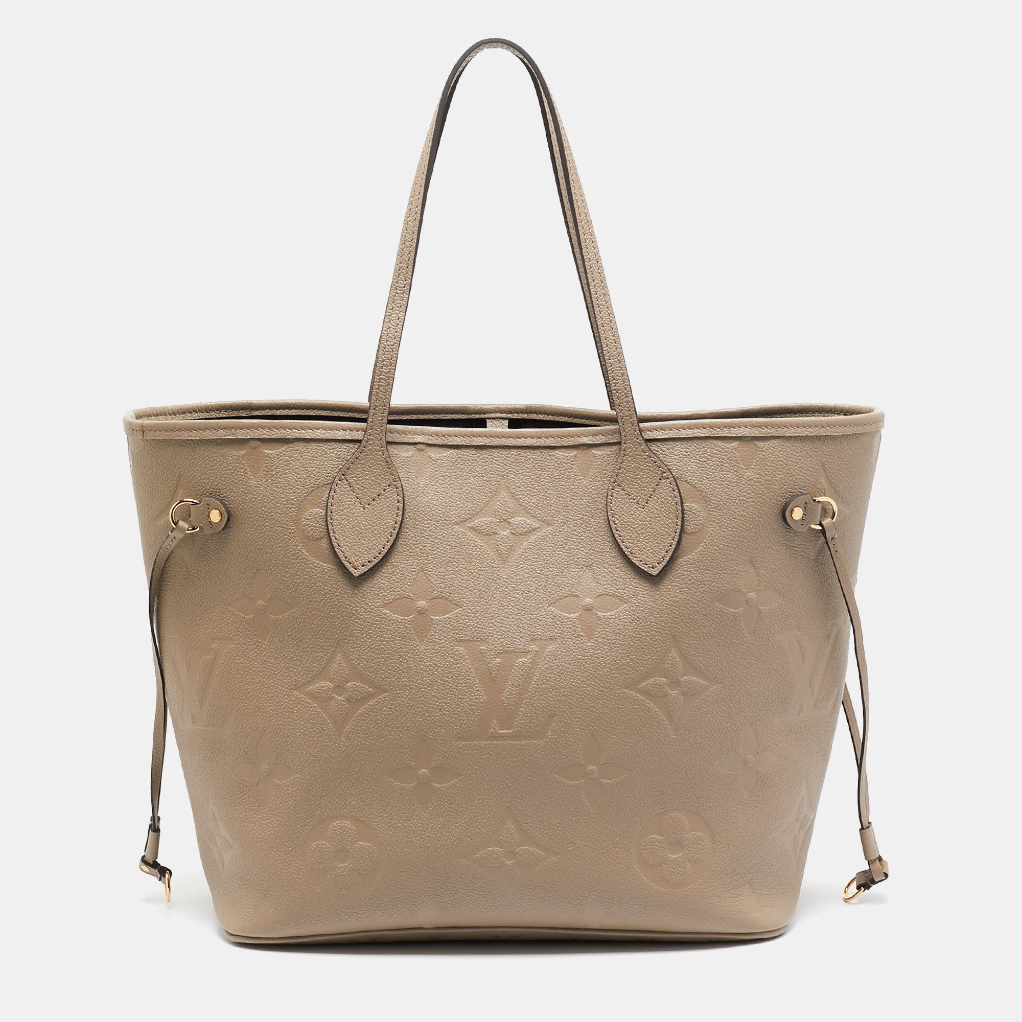 

Louis Vuitton Tourterelle Monogram Empreinte Leather Neverfull MM Bag, Beige