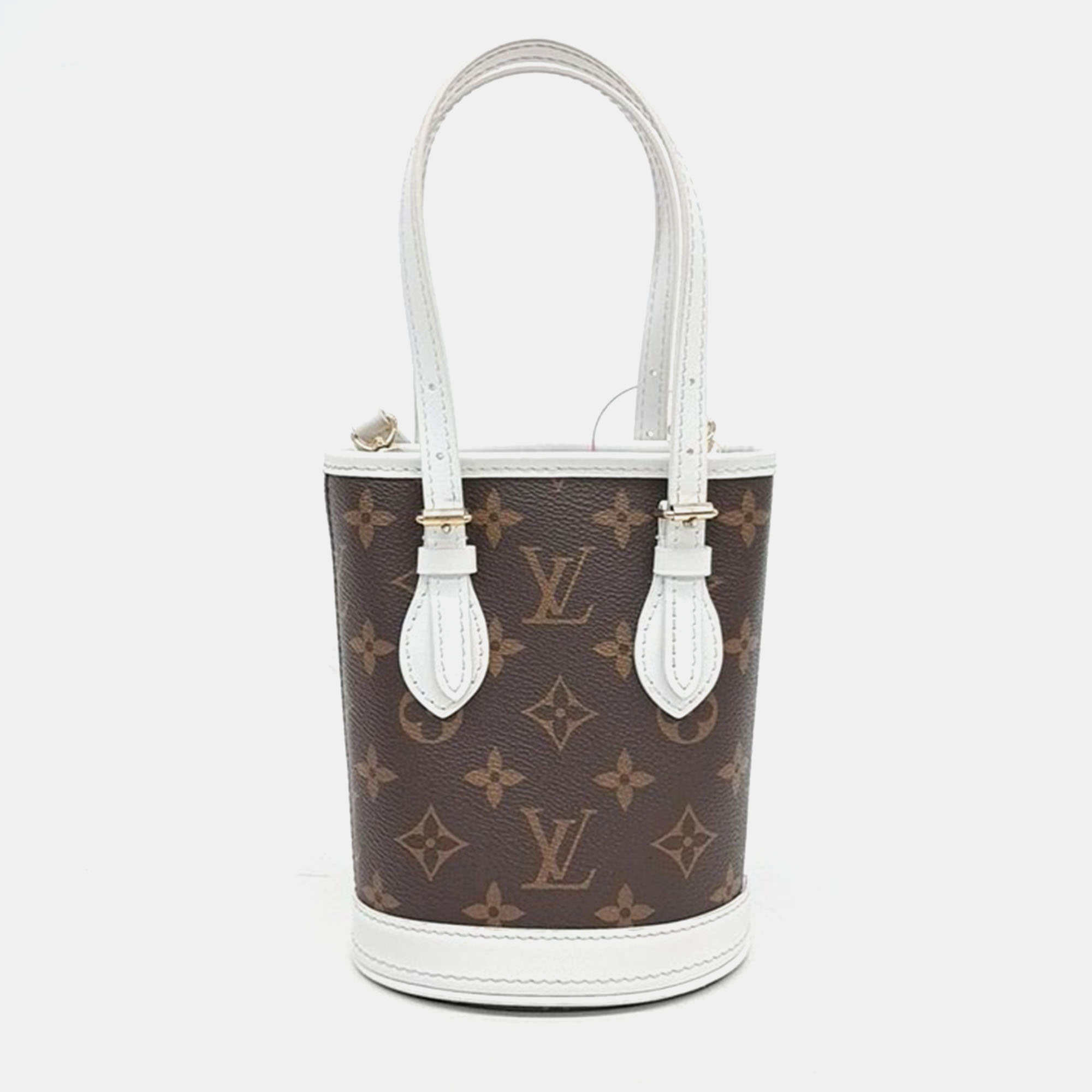 

Louis Vuitton White Monogram Canvas Nano Bucket Bag, Brown