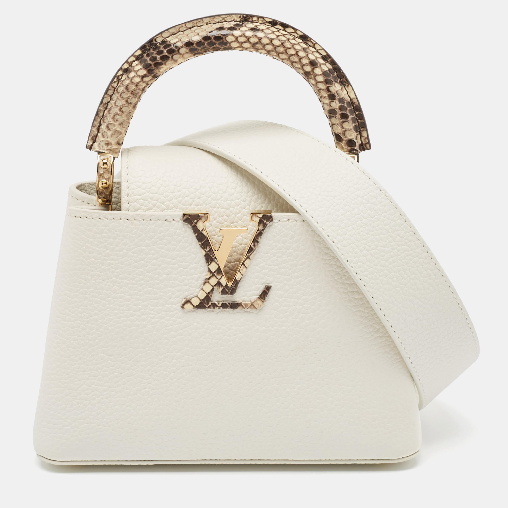 

Louis Vuitton White/Beige Taurillon Leather and Python Mini Capucines Bag