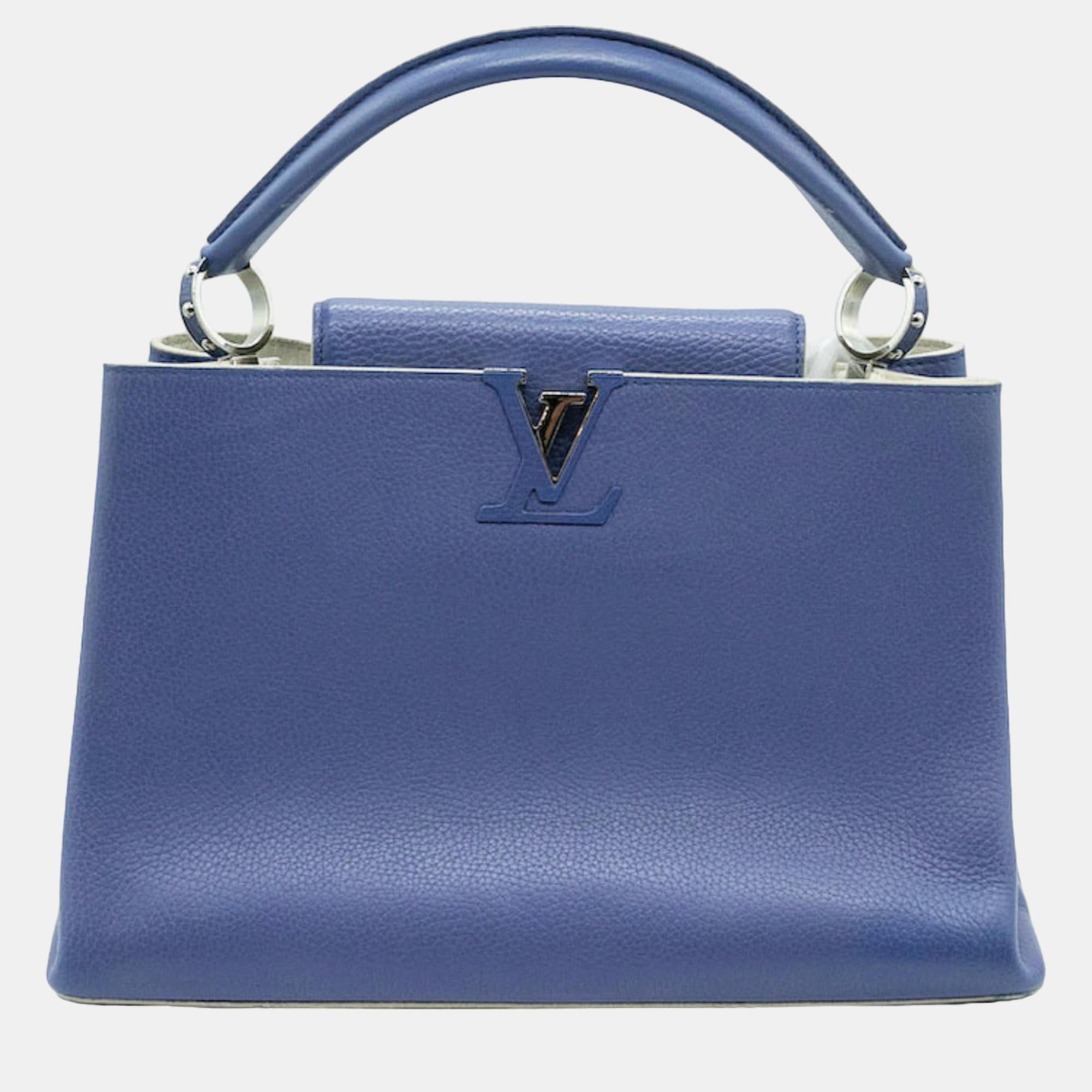 

Louis Vuitton Blue Leather MM Capucines Top Handle Bag