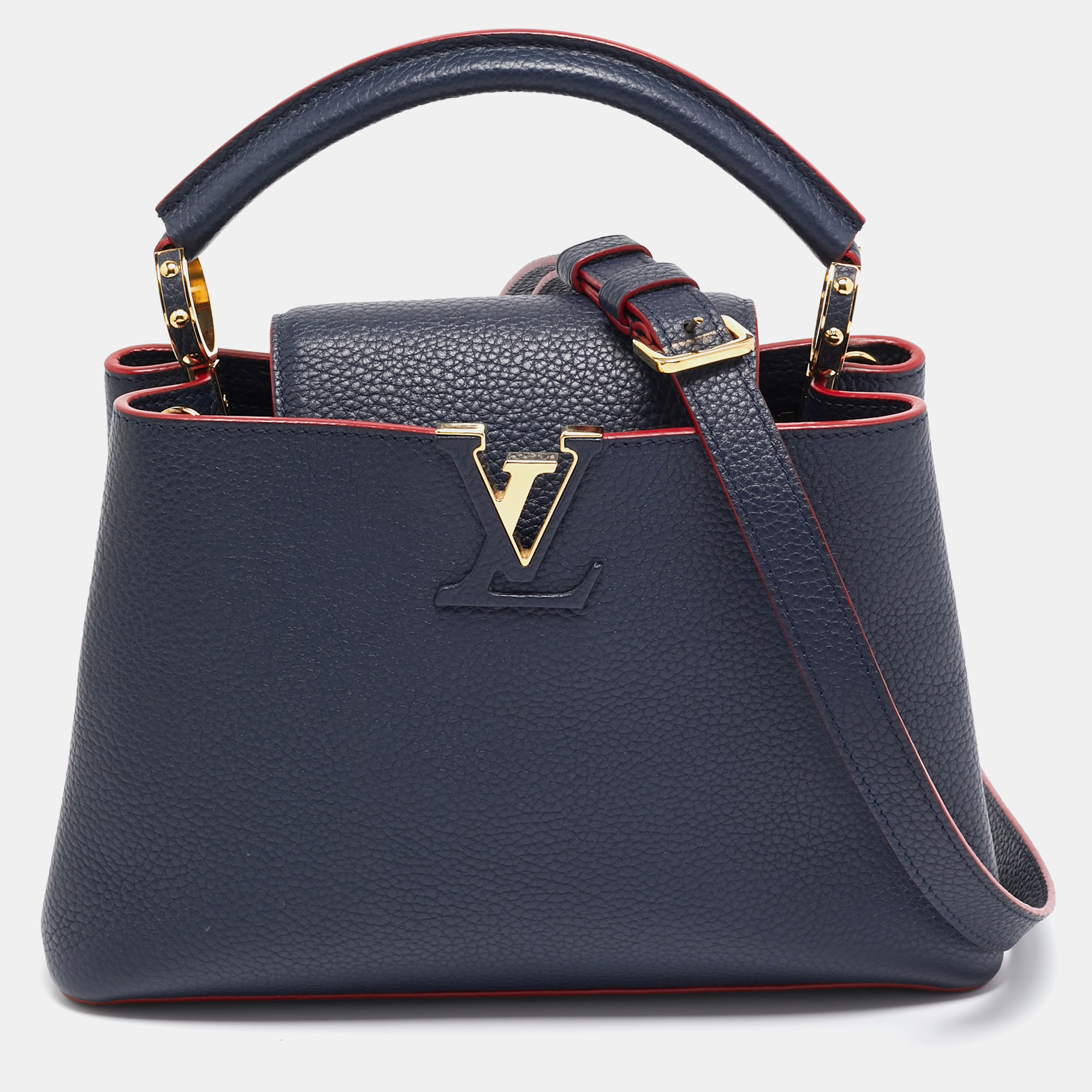 Marine/Rouge Taurillon Leather Capucines BB Bag