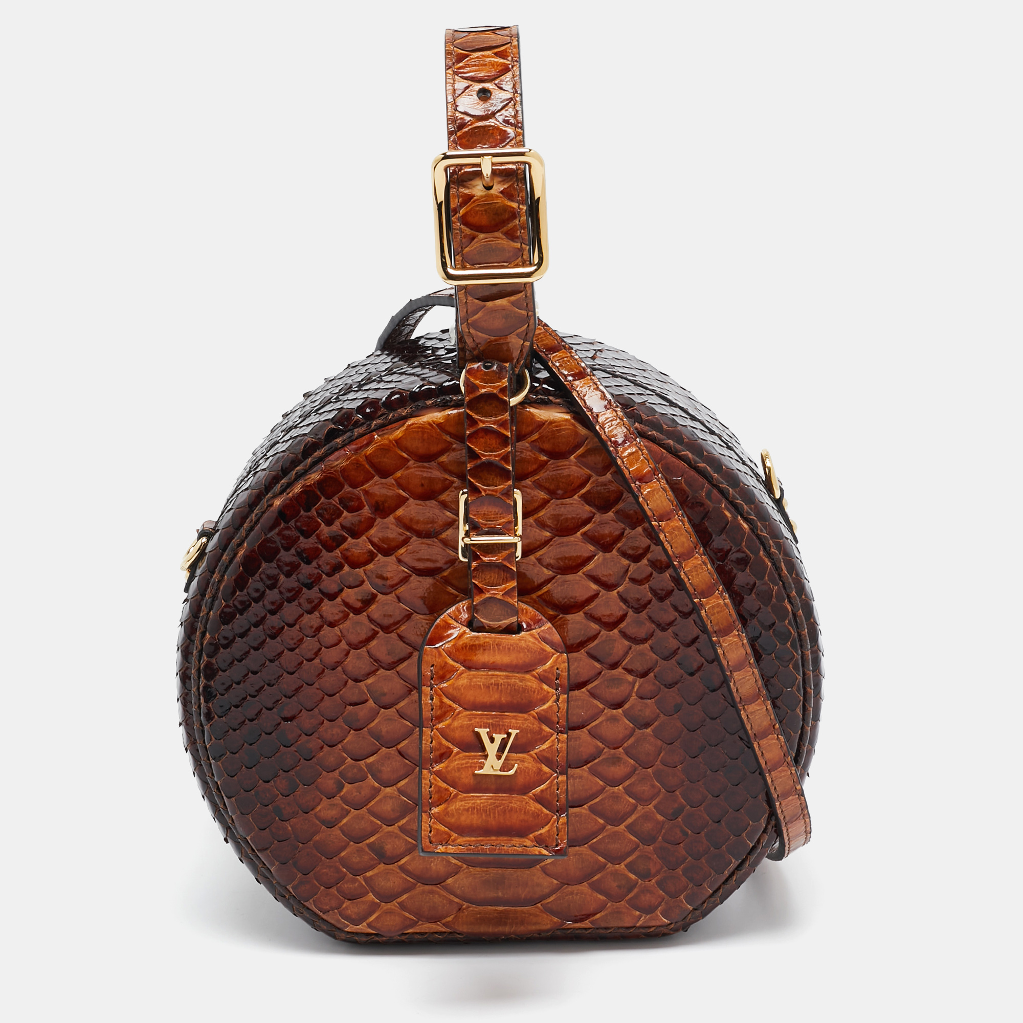 Pre-owned Louis Vuitton Brown Python Petite Boite Chapeau Bag