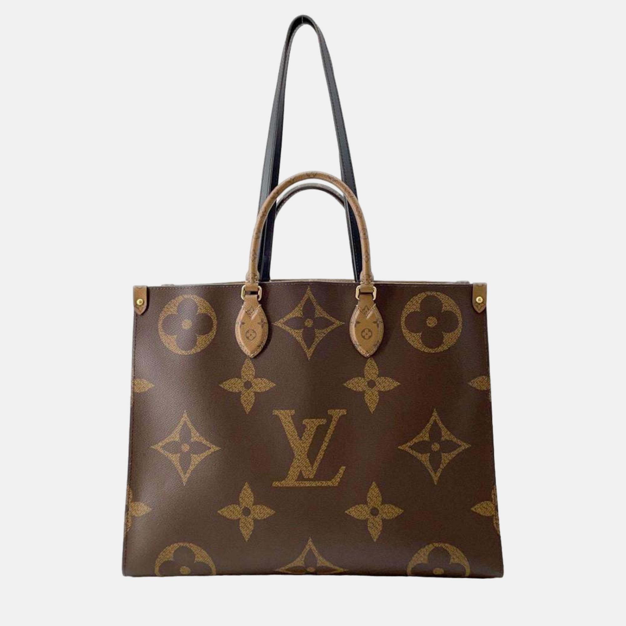 Pre-owned Louis Vuitton Brown Monogram Reverse Canvas Onthego Gm Bag