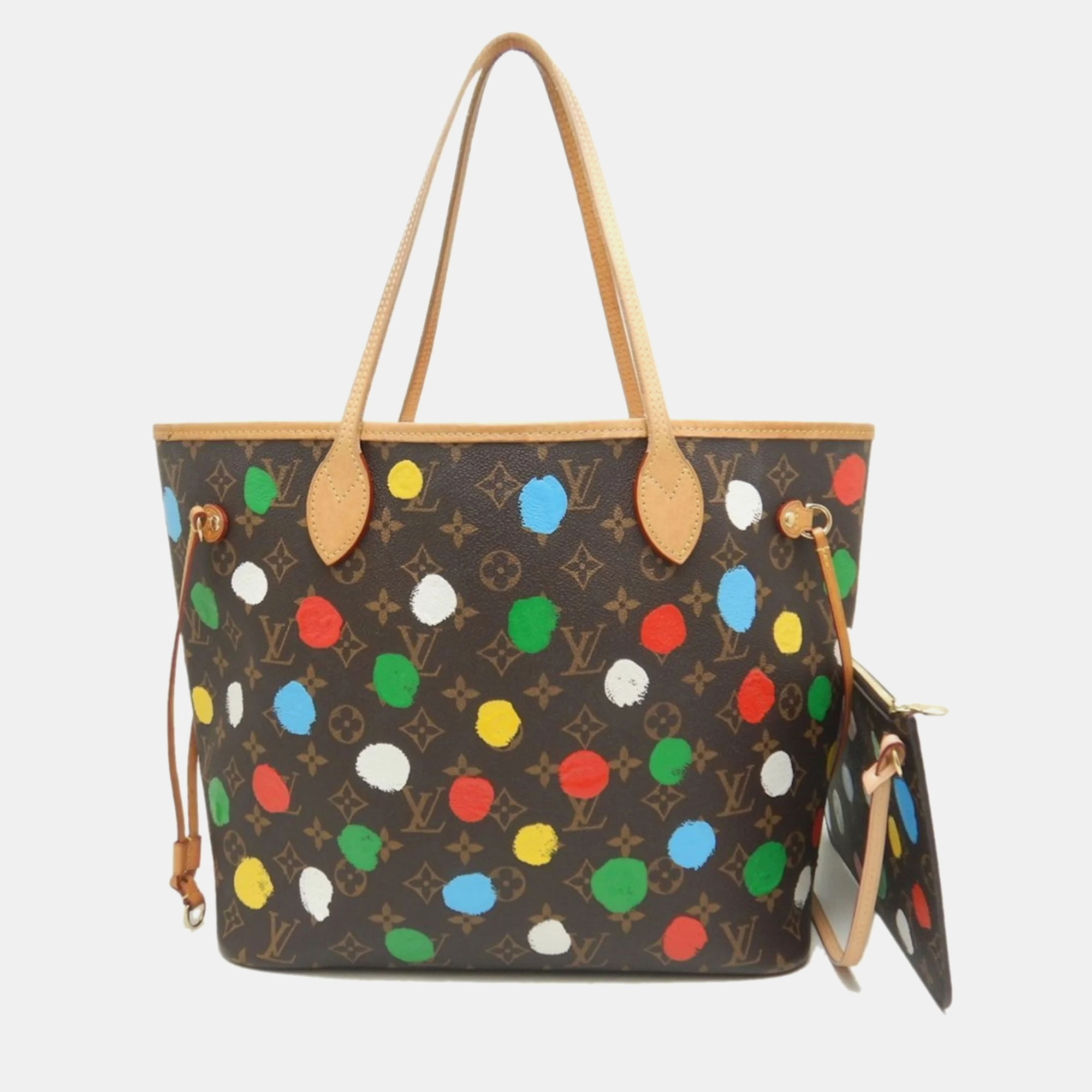 Pre-owned Louis Vuitton Brown Monogram Canvas Yayoi Kusama Painted Dots Neverfull Mm Tote Bag