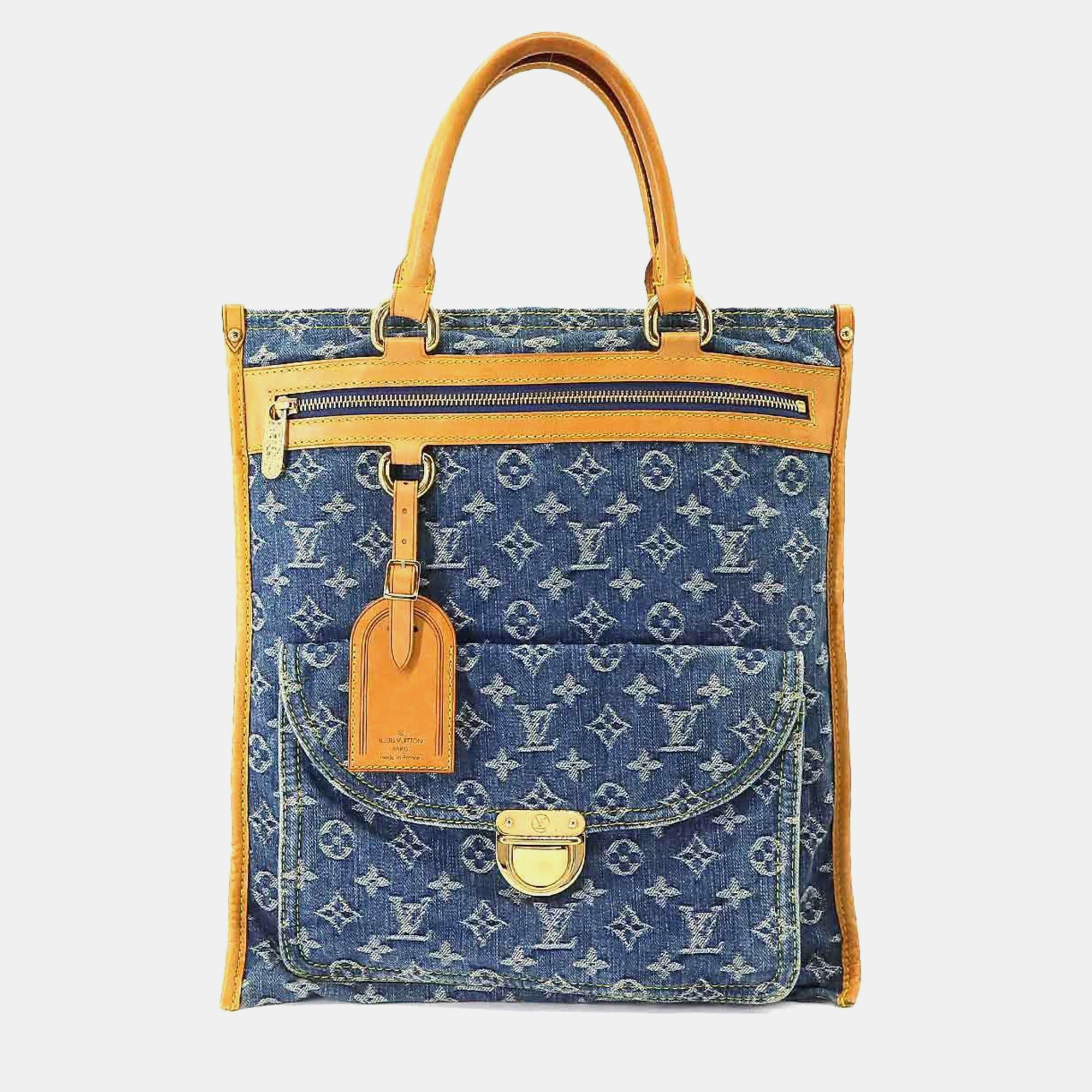 

Louis Vuitton Blue Denim Monogram Sac Plat Tote Bag