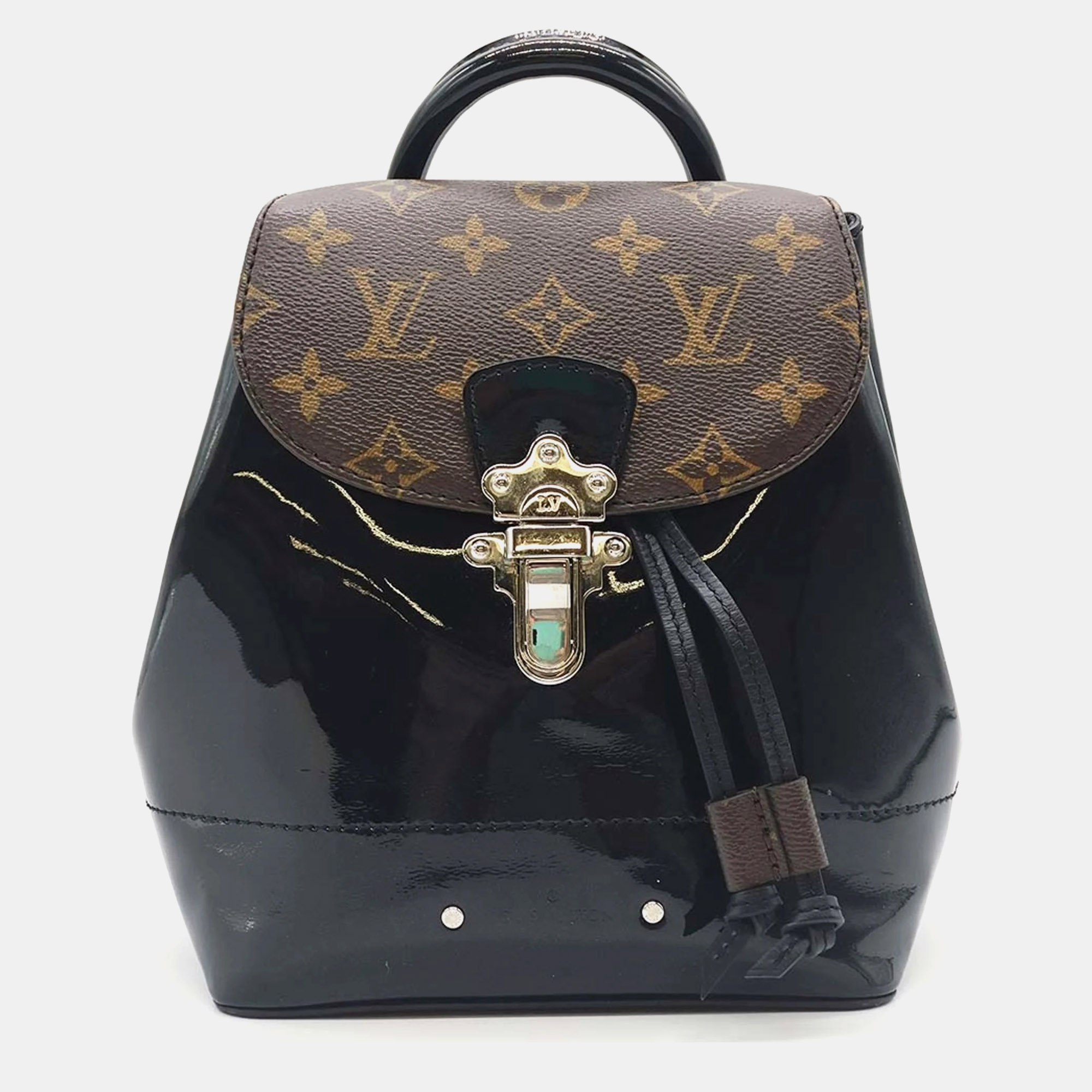 Pre-owned Louis Vuitton Brown/black Vernis With Monogram Canvas Hot Springs Backpack