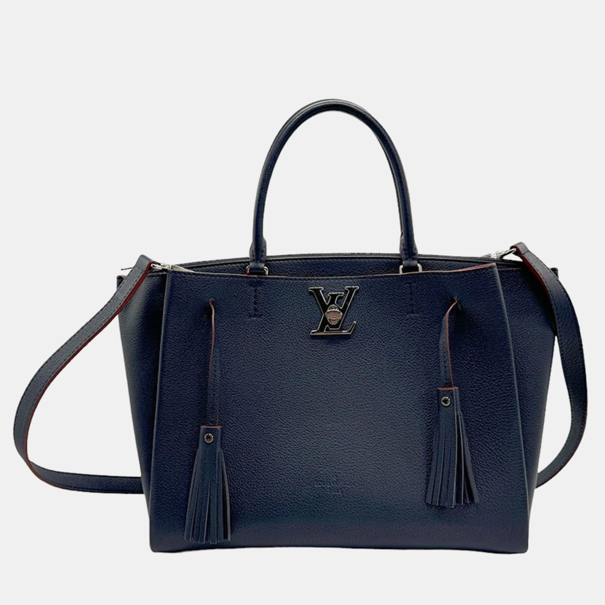 Pre-owned Louis Vuitton Marine Rouge Leather Lockmeto Satchel Bag In Navy Blue