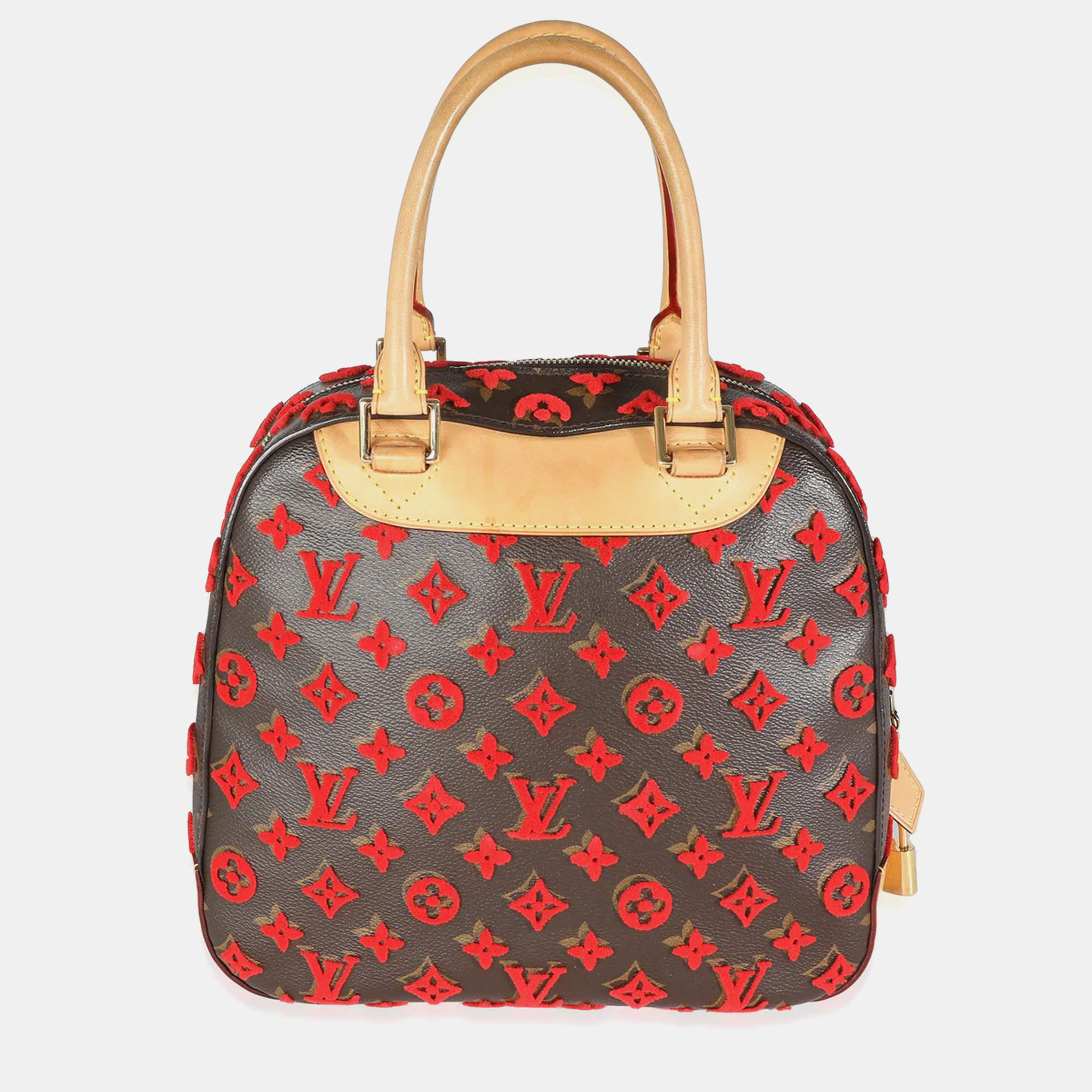 Louis Vuitton Red Monogram Canvas Tuffetage Deauville Cube Satchel 
