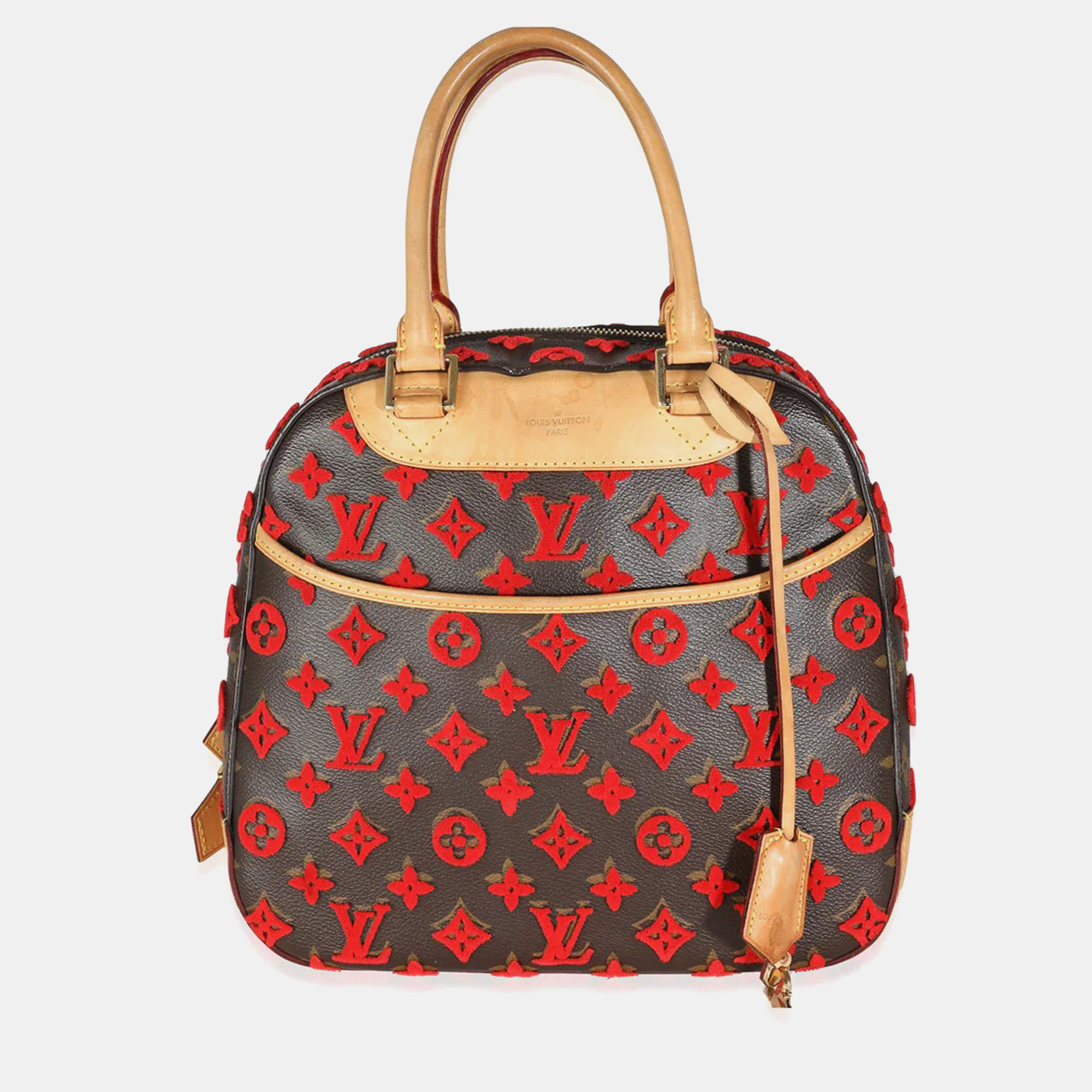 

Louis Vuitton Red Monogram Canvas Tuffetage Deauville Cube Satchel, Brown