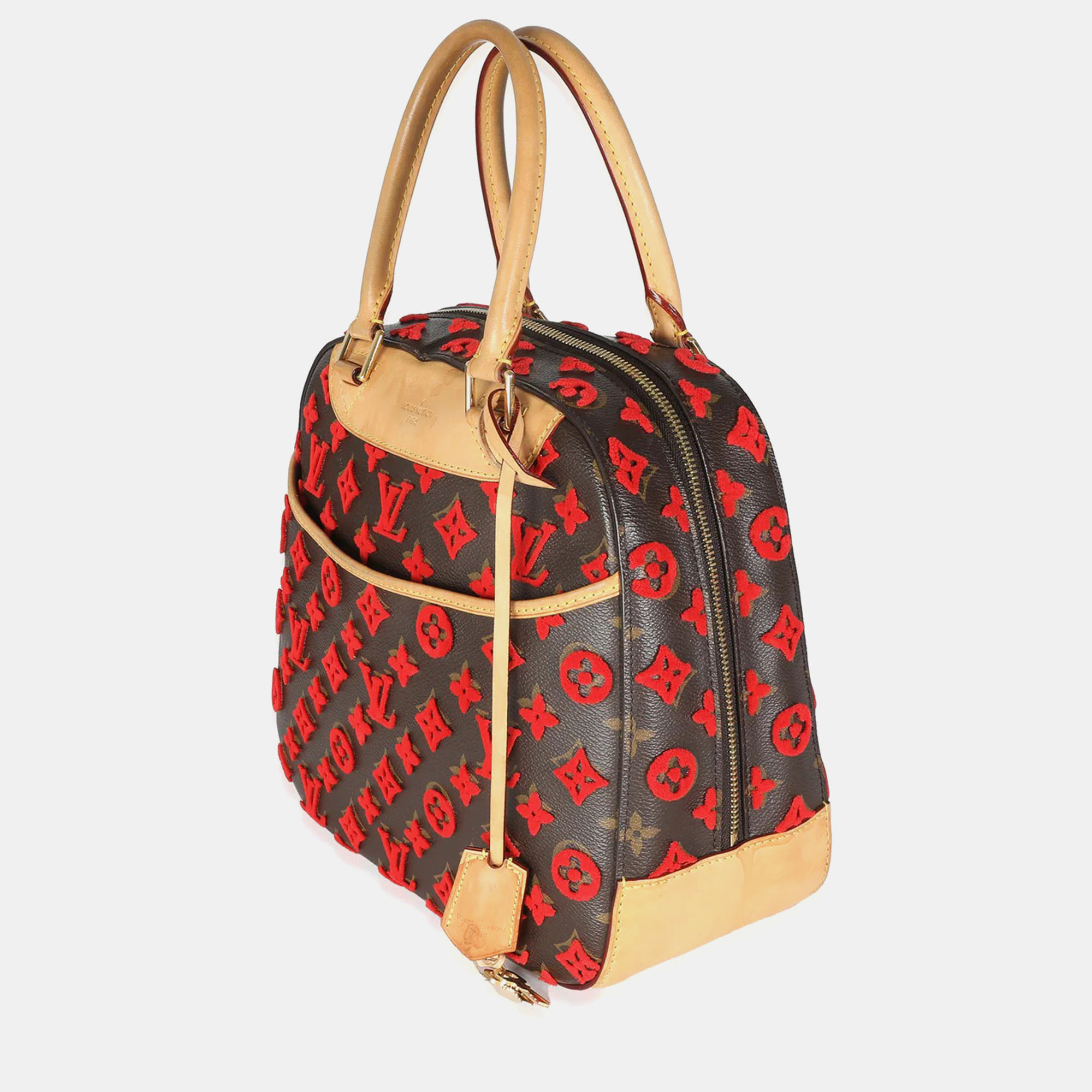 Louis Vuitton Red Monogram Canvas Tuffetage Deauville Cube Satchel 