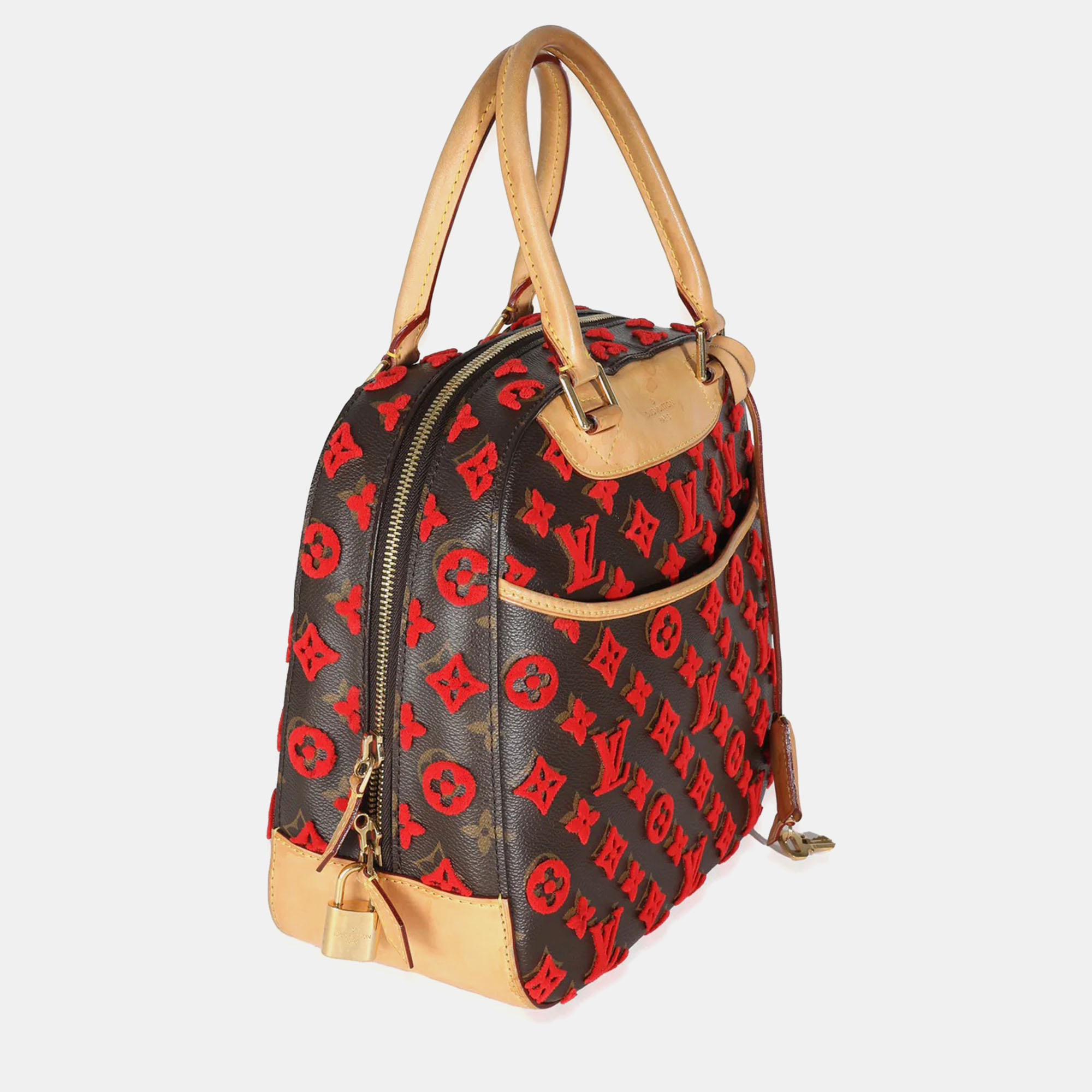 Louis Vuitton Red Monogram Canvas Tuffetage Deauville Cube Satchel 