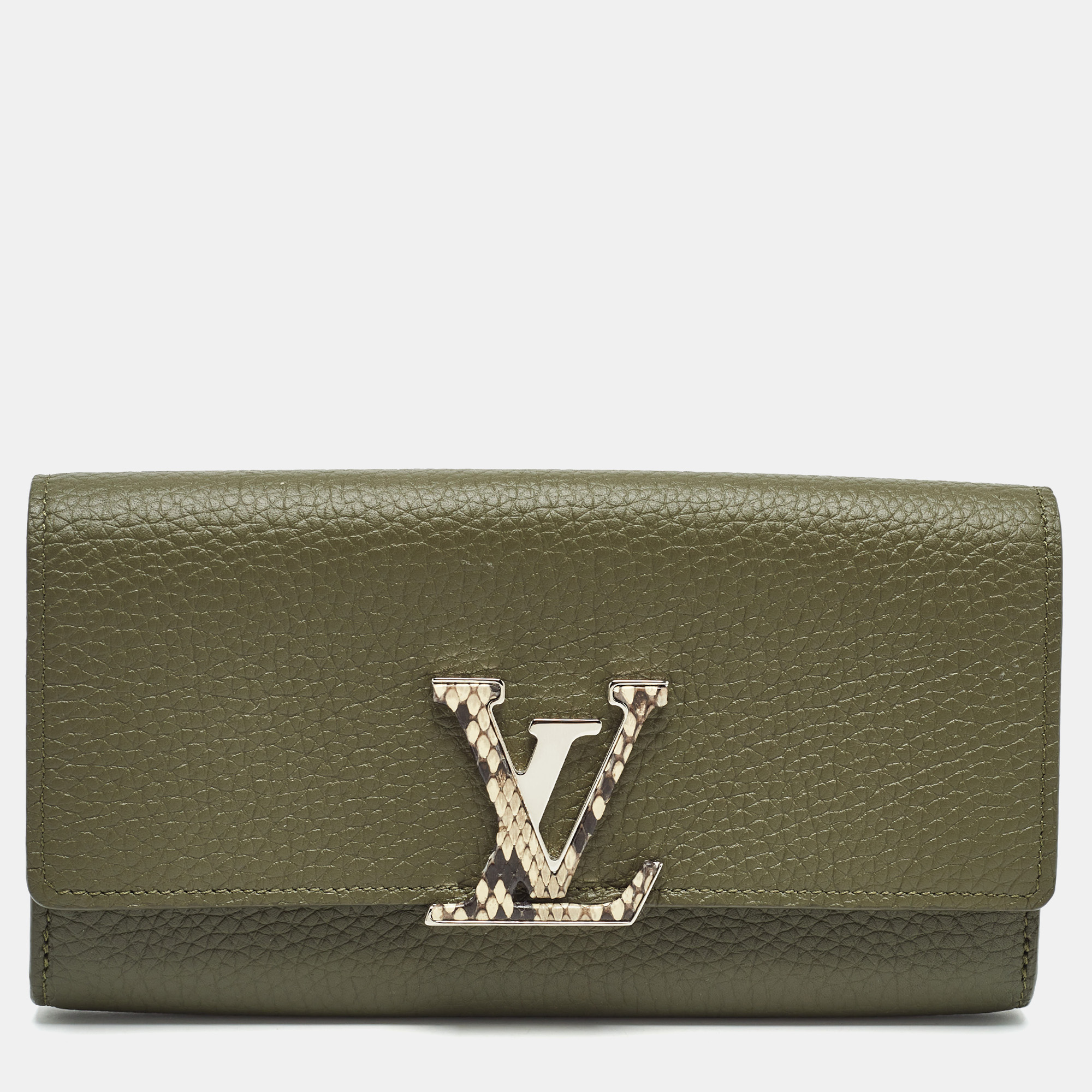 

Louis Vuitton Green/Beige Taurillon Leather and Python Capucines Wallet