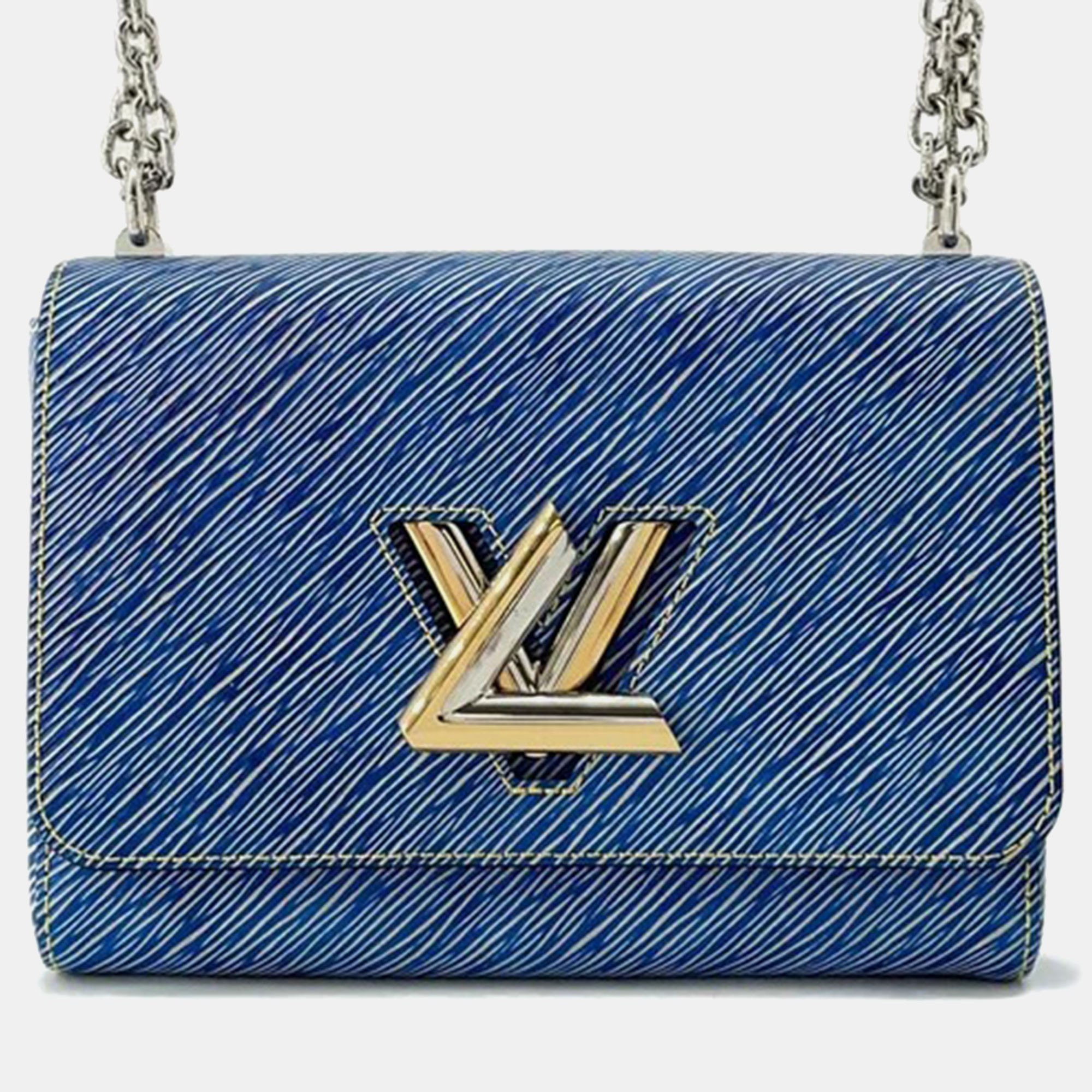 Pre-owned Louis Vuitton Denim Epi Leather Twist Mm Shoulder Bag In Blue