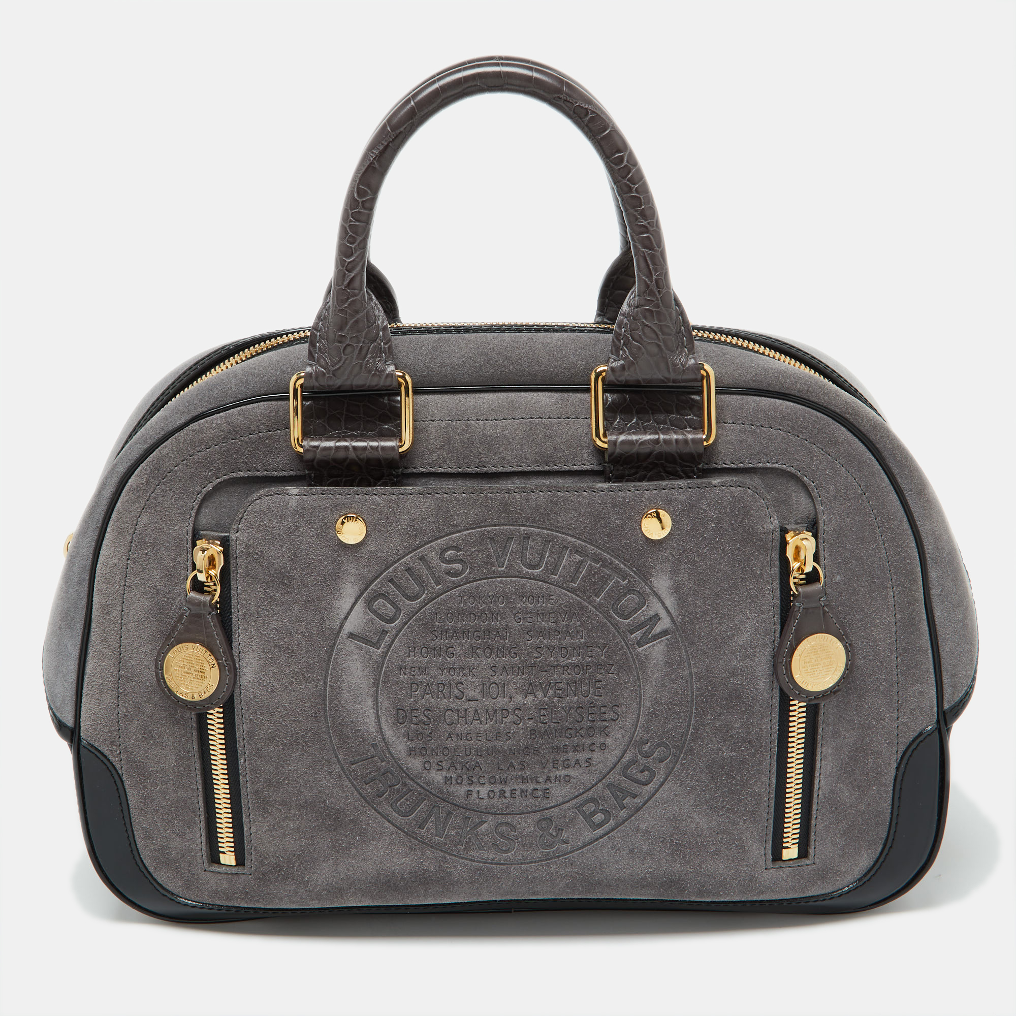 

Louis Vuitton Grey Suede and Leather Limited Edition Havane Stamped Trunk GM Bag