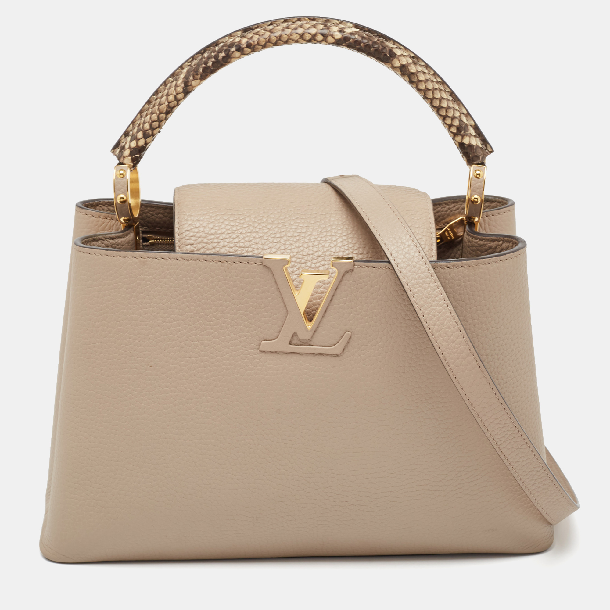 

Louis Vuitton Galet Taurillon Leather and Python Capucines MM Bag, Beige