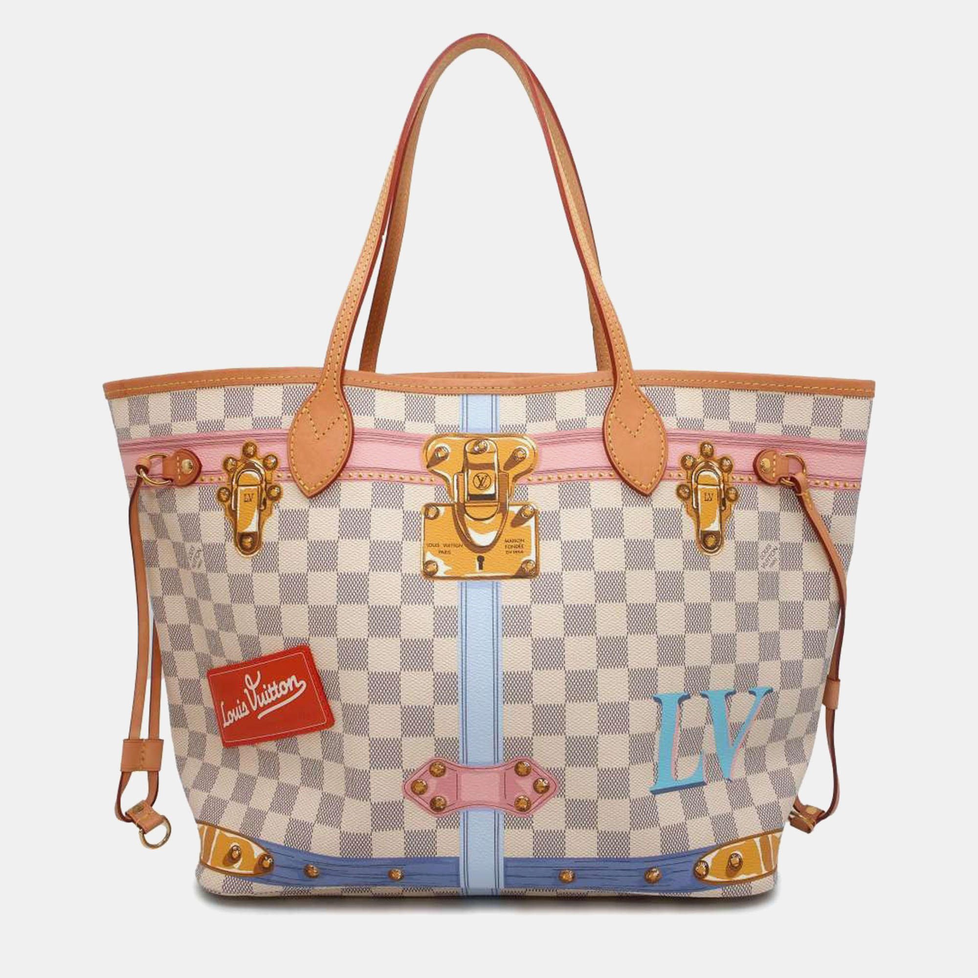 

Louis Vuitton White Damier Azur Canvas Summer Trunks Neverfull MM Tote Bag