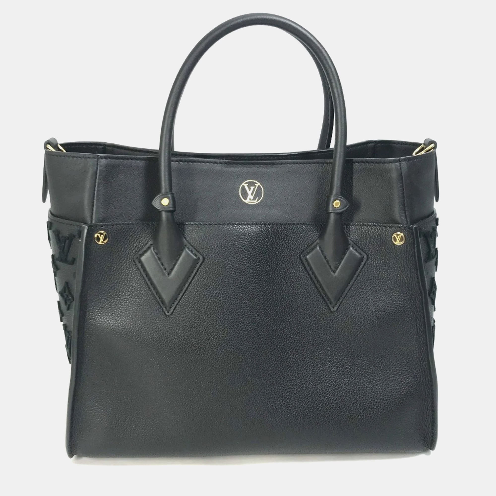 Pre-owned Louis Vuitton Black Monogram Leather Tuffetage On My Side Mm Tote Bag