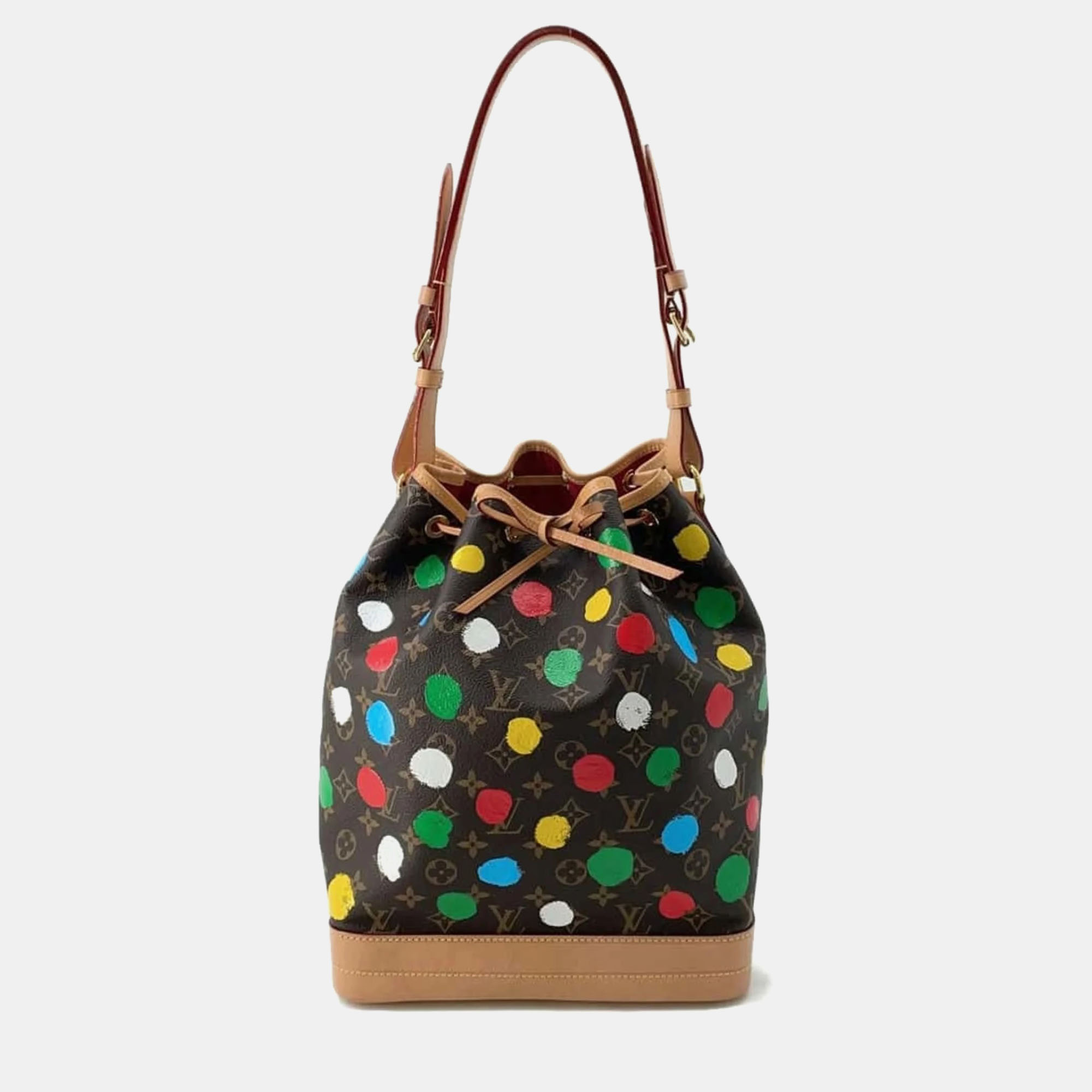 Pre-owned Louis Vuitton Brown Monogram Canvas Yayoi Kusama Painted Dots Noe Shoulder Bag