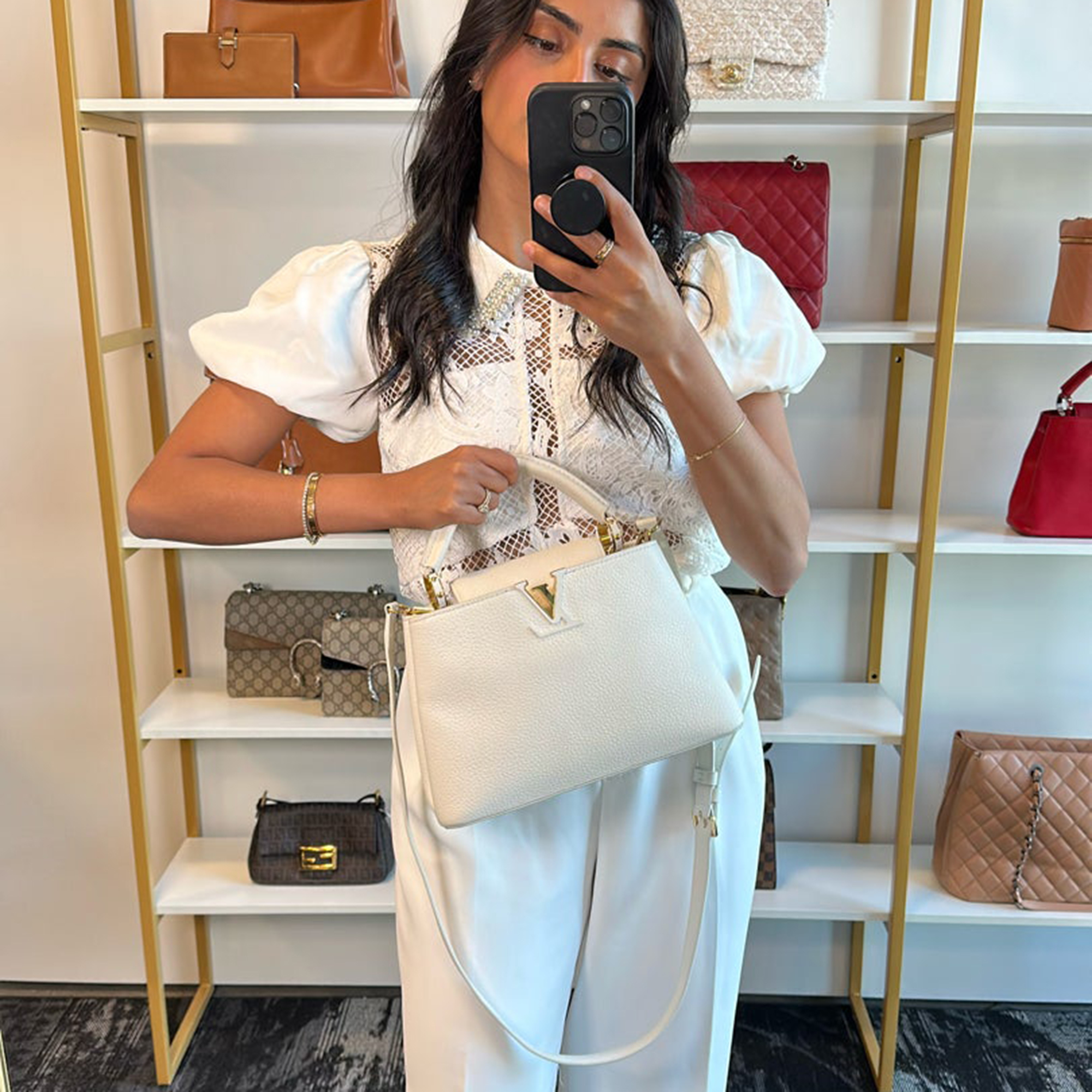 

Louis Vuitton White Grainy Leather Capucine BB Bag