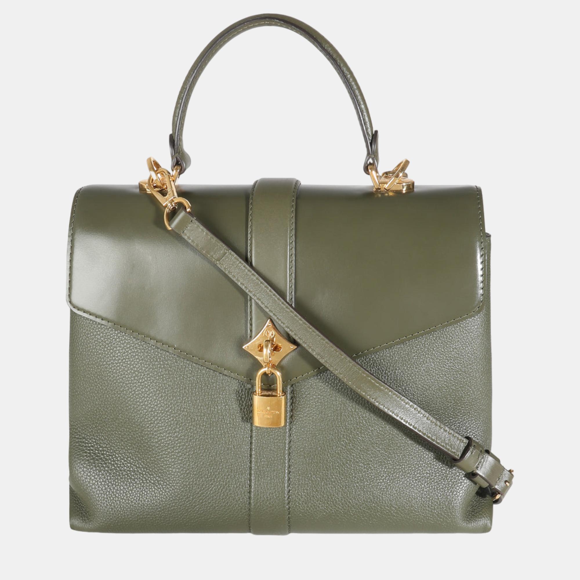 

Louis Vuitton Khaki Grained Calfskin Leather Rose Des Vents MM Top Handle Bag, Green