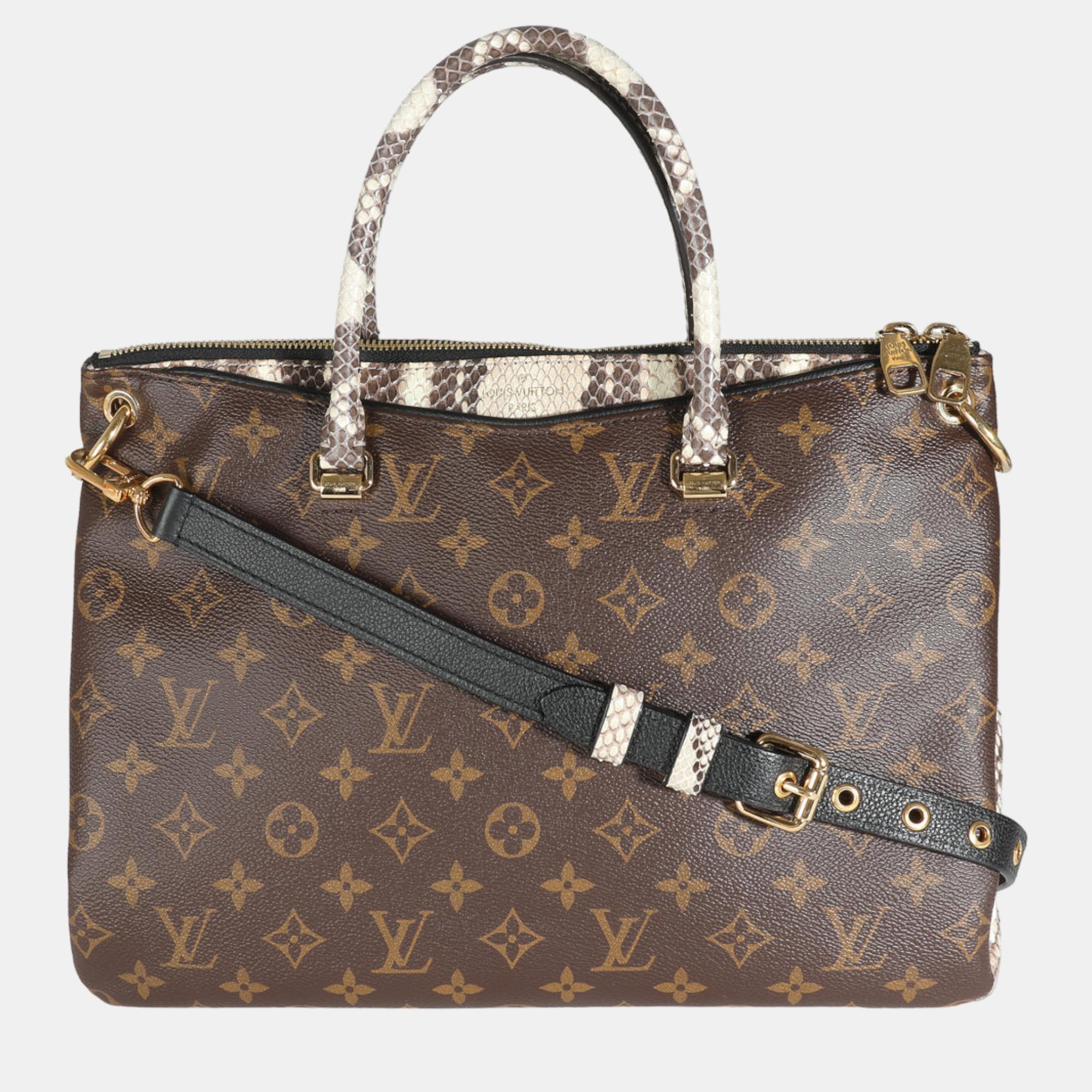 Pre-owned Louis Vuitton Brown Monogram Canvas And Python Leather Pallas Tote Bag