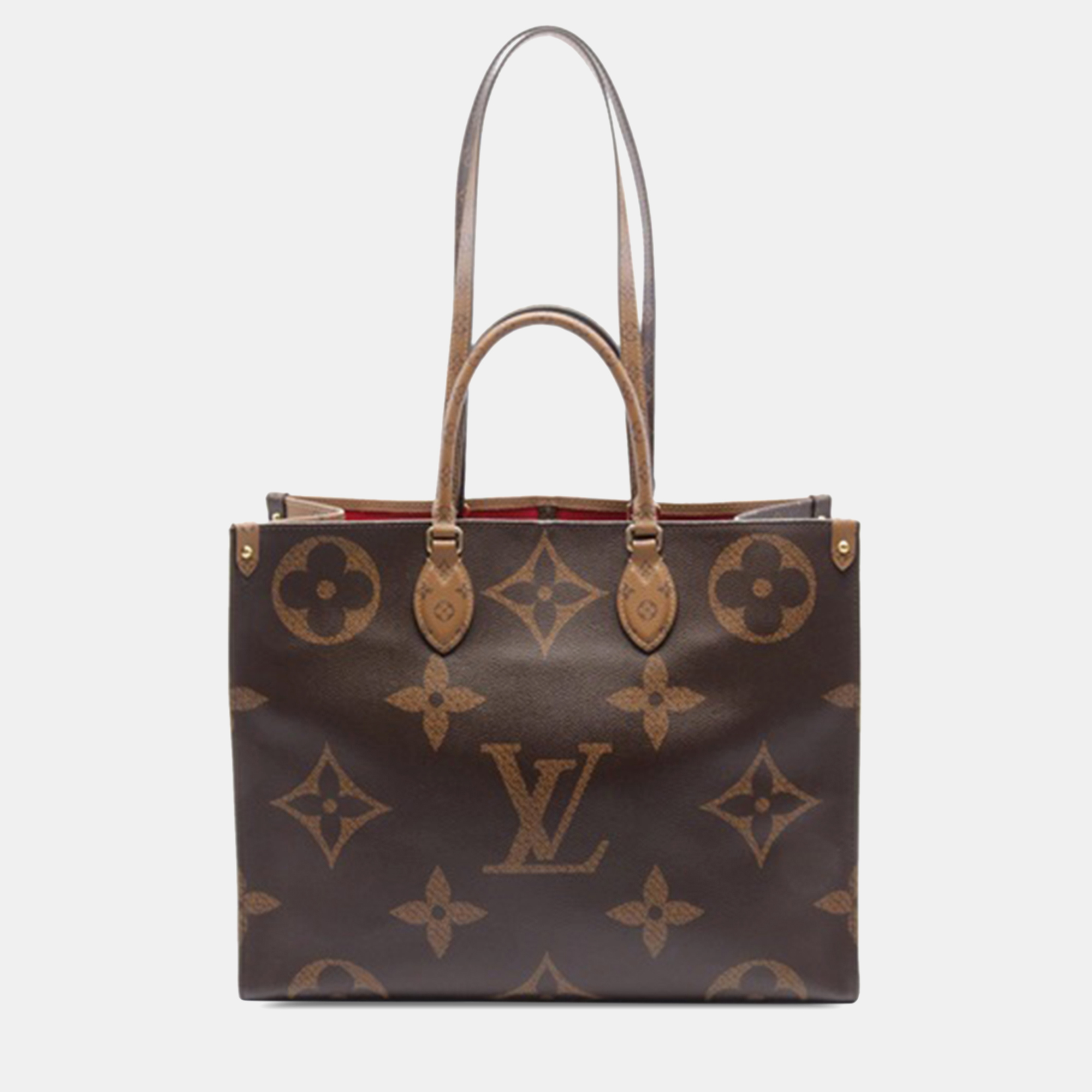 Pre-owned Louis Vuitton Monogram Reverse Giant Onthego Gm Tote Bag In Brown