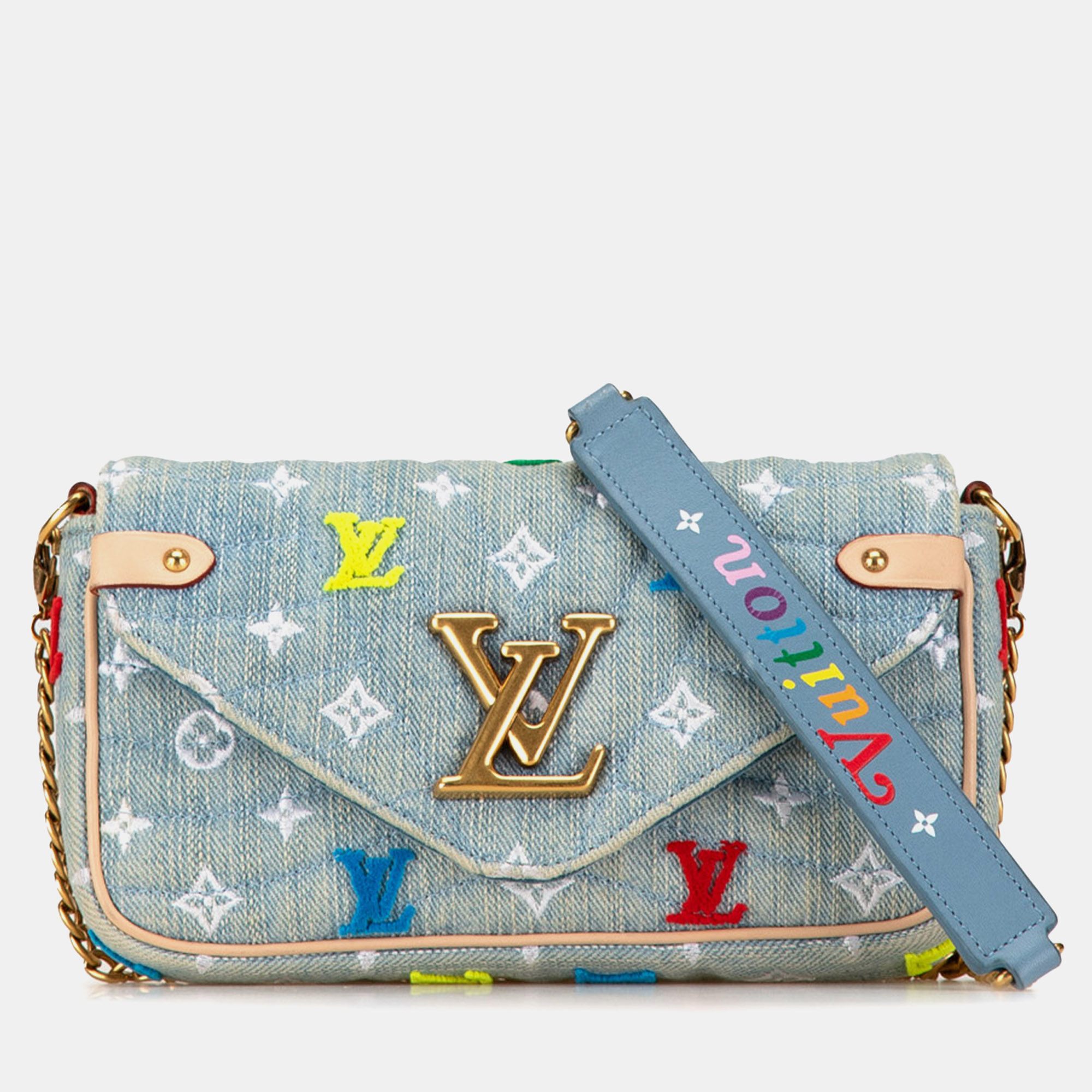 

Louis Vuitton Blue Denim Embroidered Monogram New Wave Chain Pochette Shoulder Bag