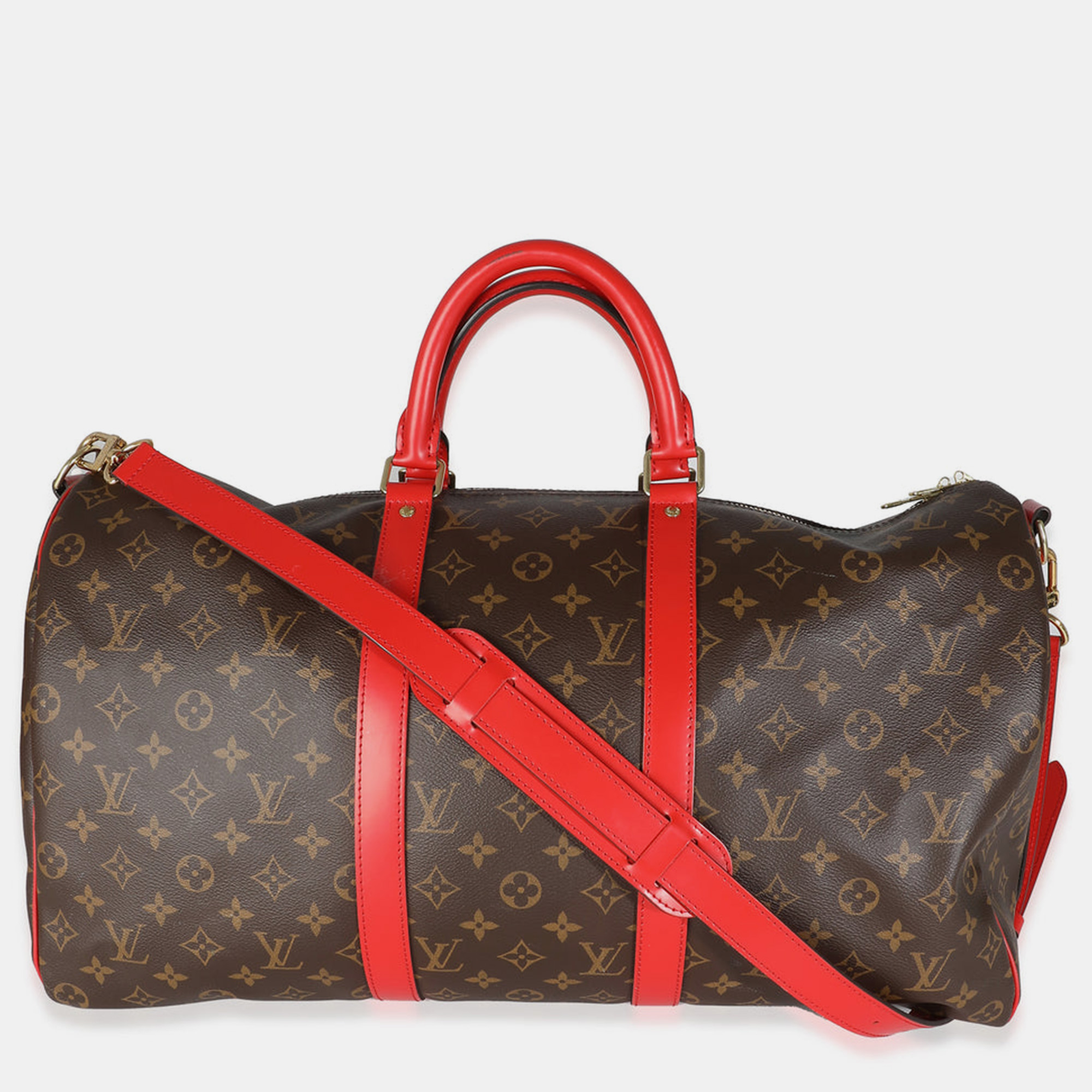 

Louis Vuitton Red Monogram Macassar Canvas Keepall Bandouliere 50 Duffel Bag, Brown