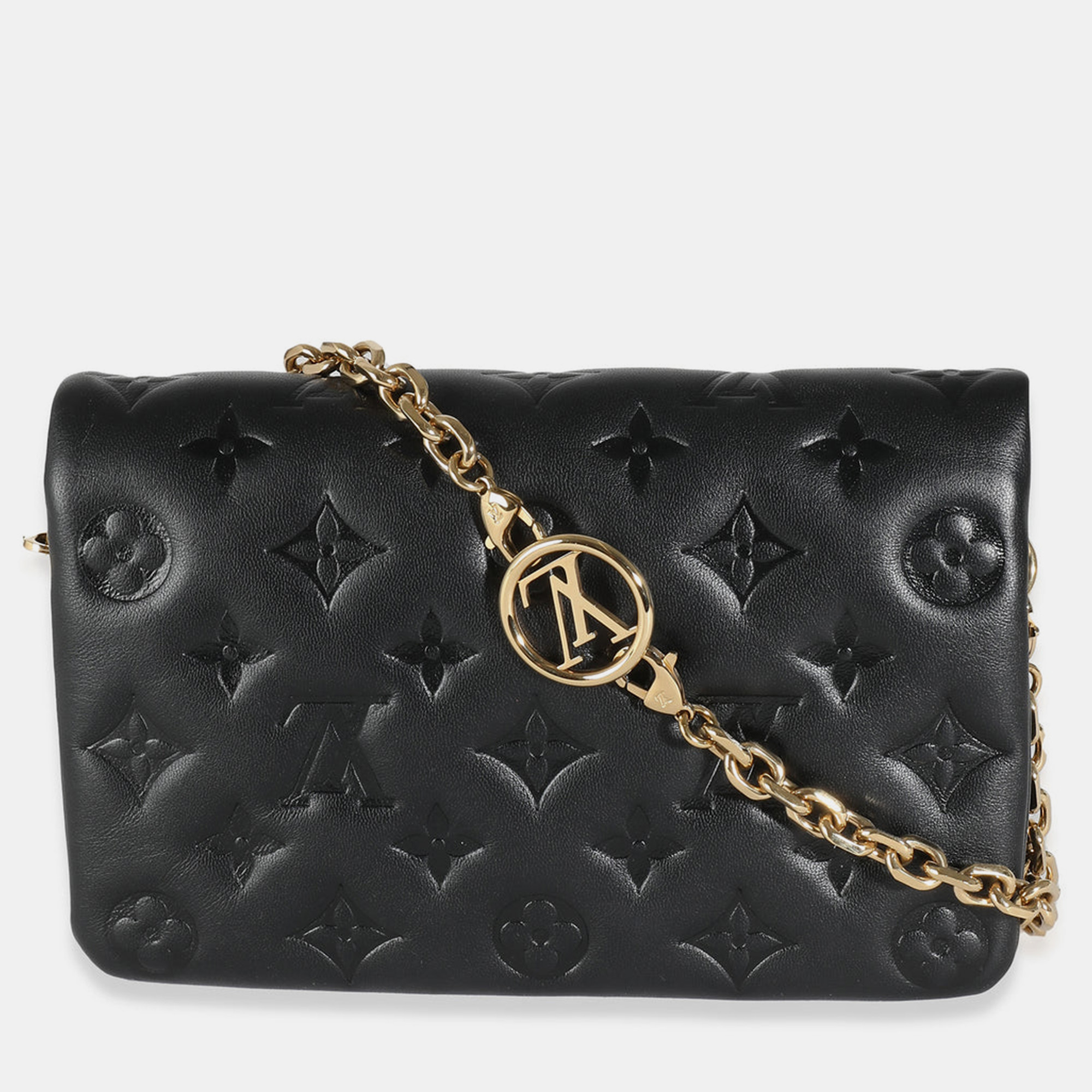 

Louis Vuitton Black Monogram Embossed Puffy Lambskin Leather Pochette Coussin Shoulder Bag