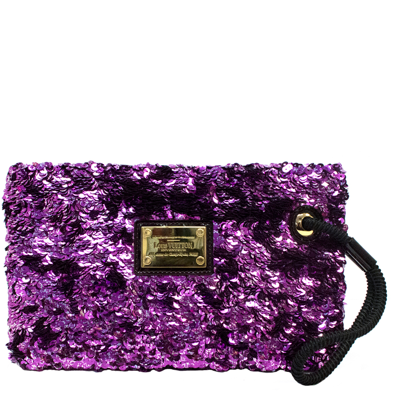 Louis Vuitton Violette Sequin Limited Edition Rococo Pochette Clutch Bag