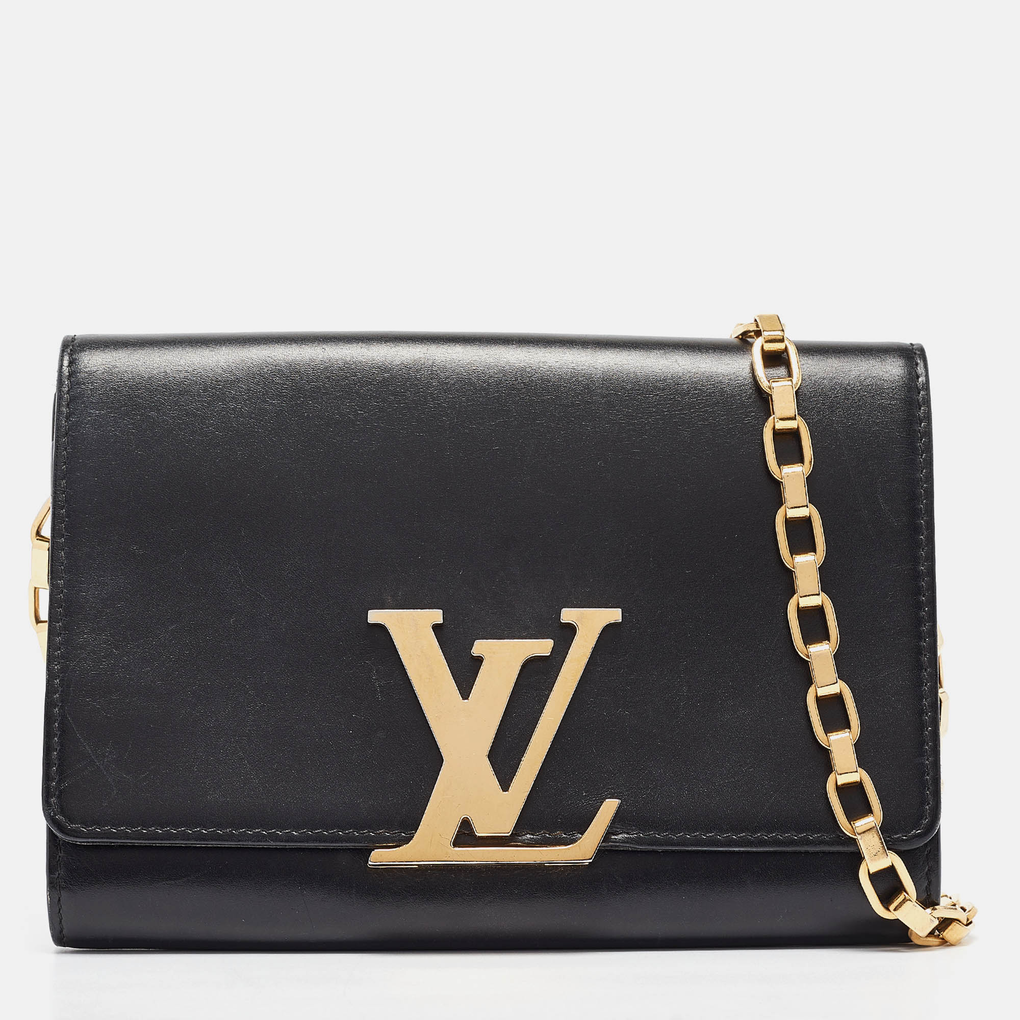 Pre-owned Louis Vuitton Black Leather Chain Louise Gm Bag