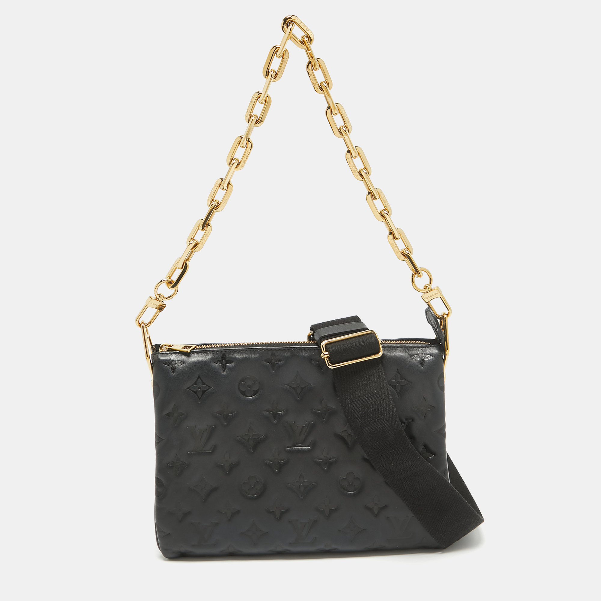 

Louis Vuitton Black Monogram Embossed Leather Coussin PM Bag