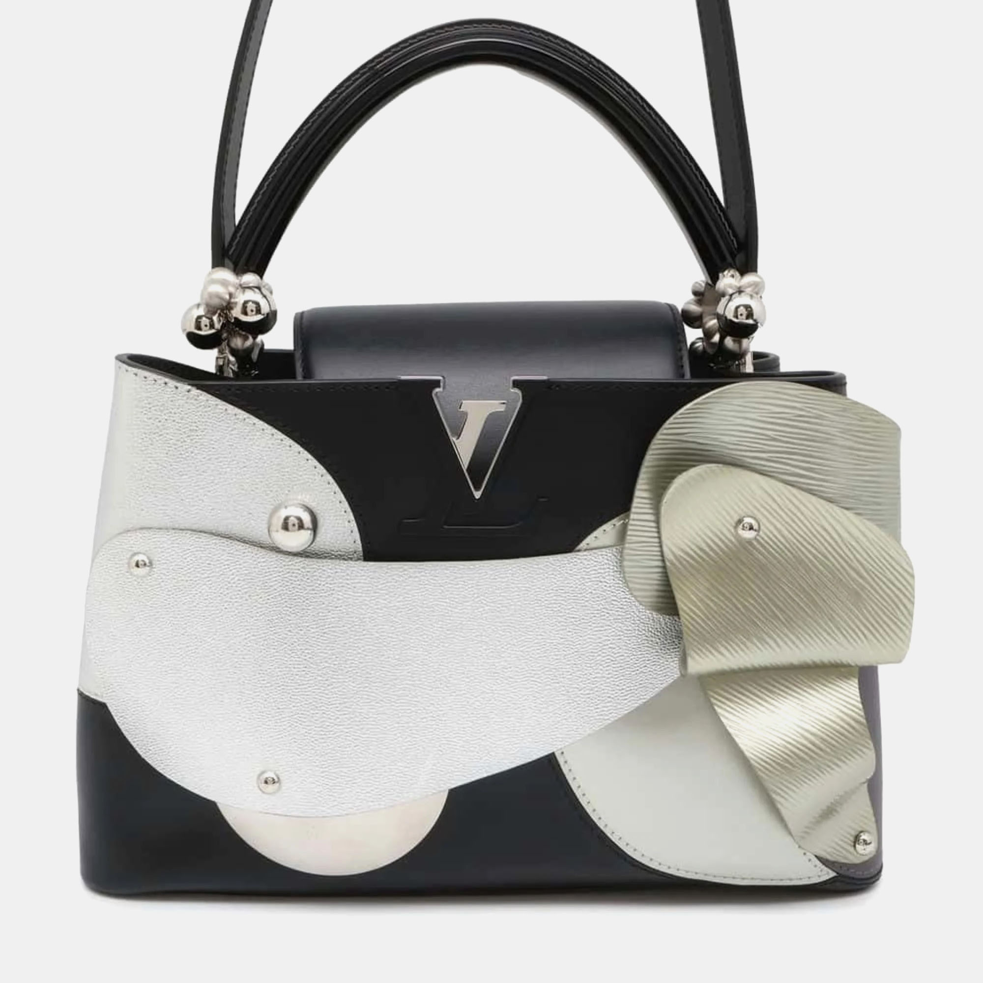 

Louis Vuitton Black and Silver Calf Leather Limited Edition Arty Capucines MM Liu Wei Top Handle Bag