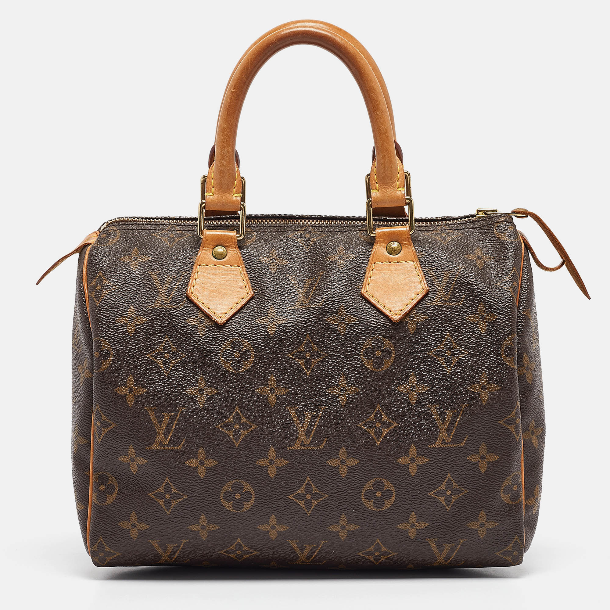 Pre-owned Louis Vuitton Monogram Canvas And Leather Speedy 25 Bag In Brown