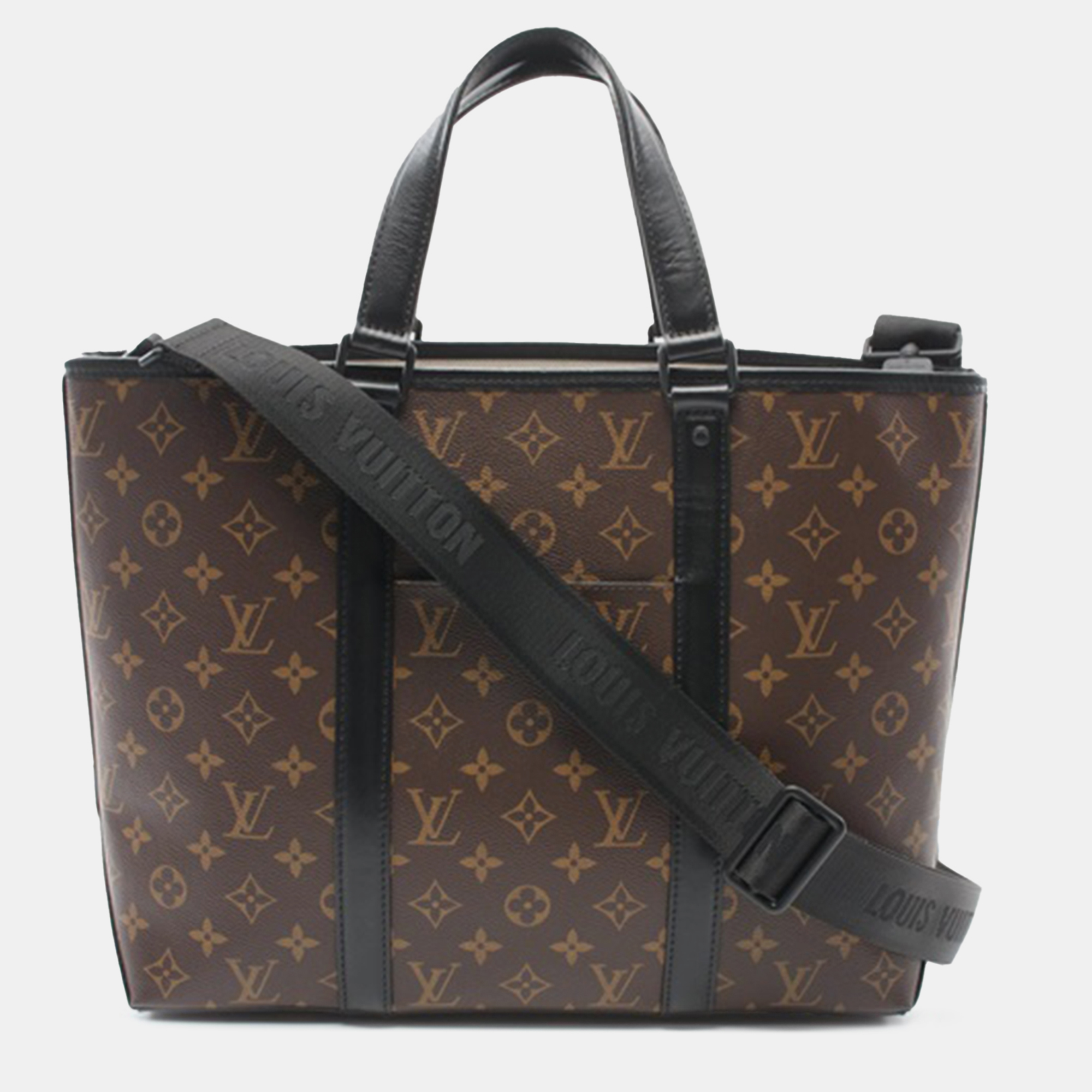 Pre-owned Louis Vuitton Monogram Macassar Week-end Tote Pm Bag In Brown