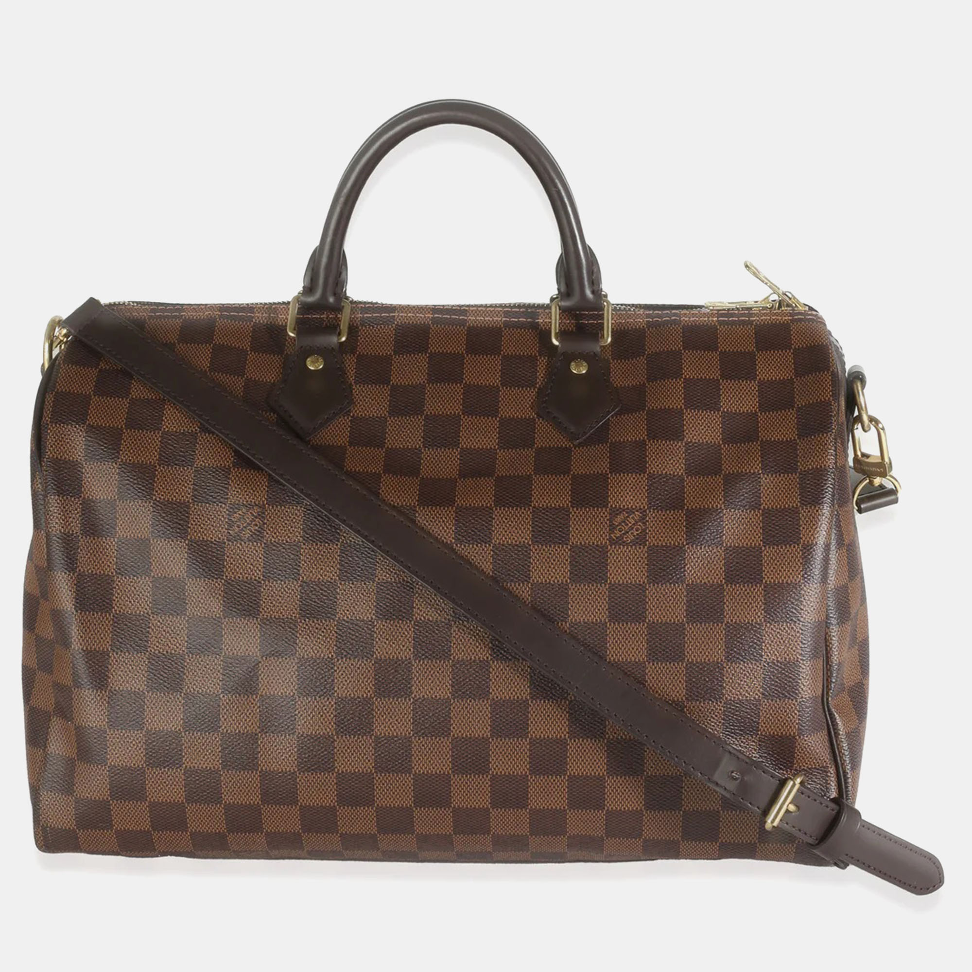 Pre-owned Louis Vuitton Damier Ebene Canvas Speedy Bandouliere 35 Bag In Brown