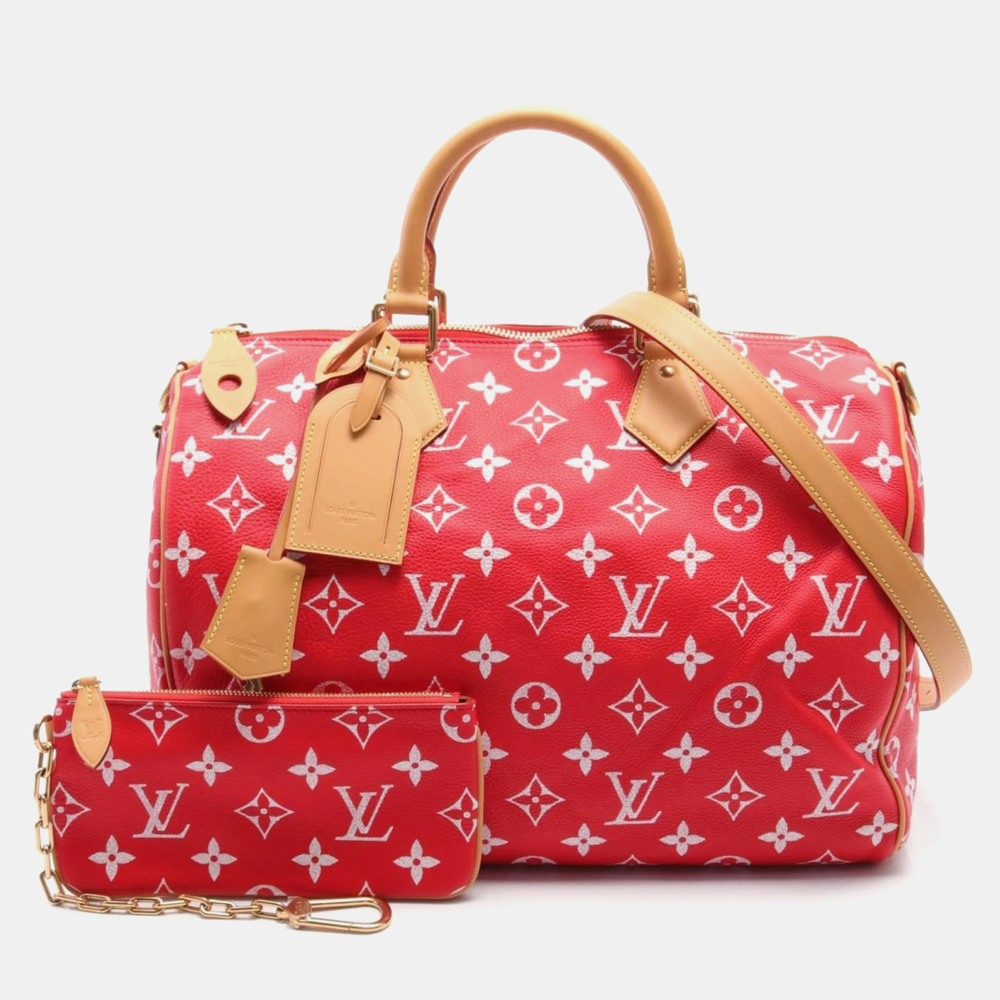 

Louis Vuitton x Pharrell Williams Limited Edition Red and White Monogram Calfskin Speedy P9 Bandoulière 50 Satchel Bag