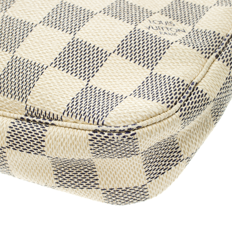 Louis Vuitton Pochette Chain Strap Damier Azur Canvas White Leather  ref.434201 - Joli Closet