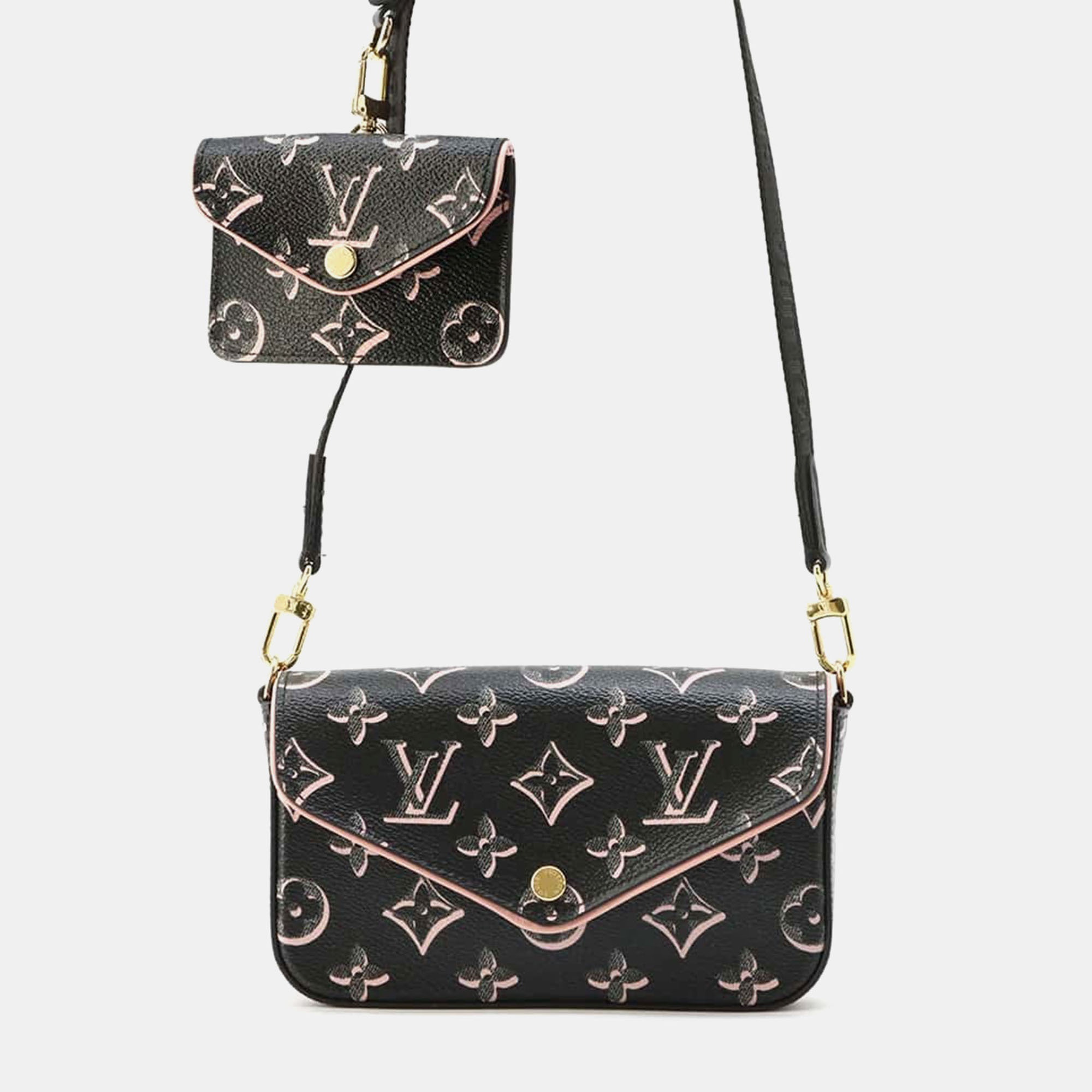 Pre-owned Louis Vuitton Noir/pink Monogram Multiie Pochette Bag In Black