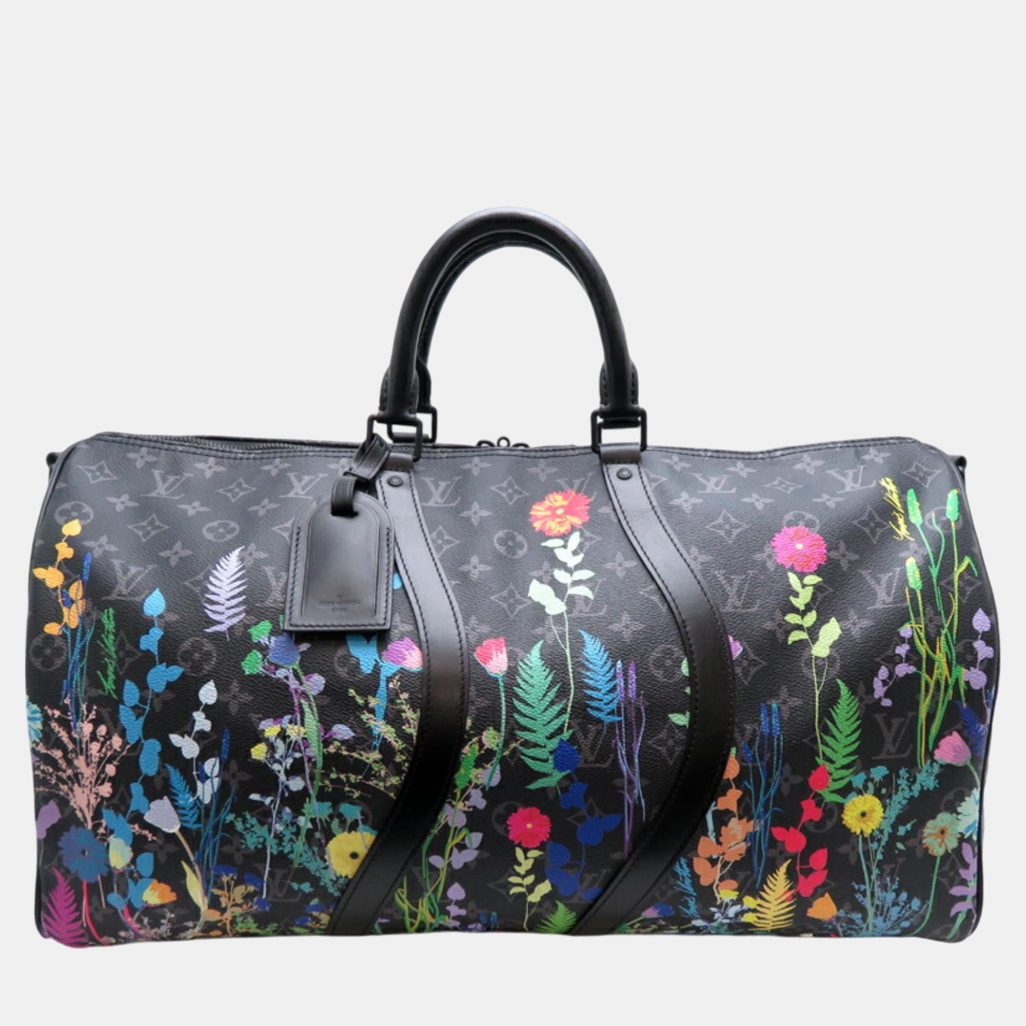 

Louis Vuitton Black Monogram Eclipse Keepall Bandouliere 50 Floral Print Boston Bag