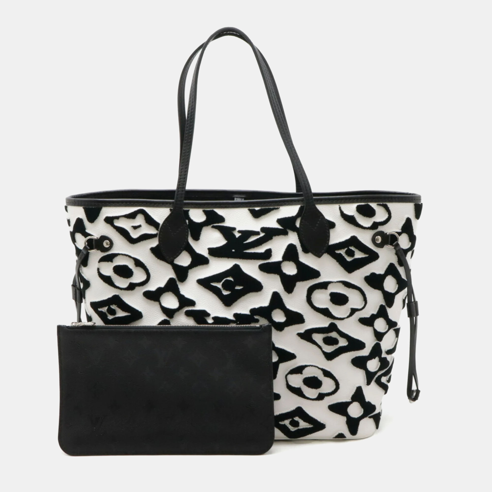 

Louis Vuitton Black White Neverfull MM Tote Bag