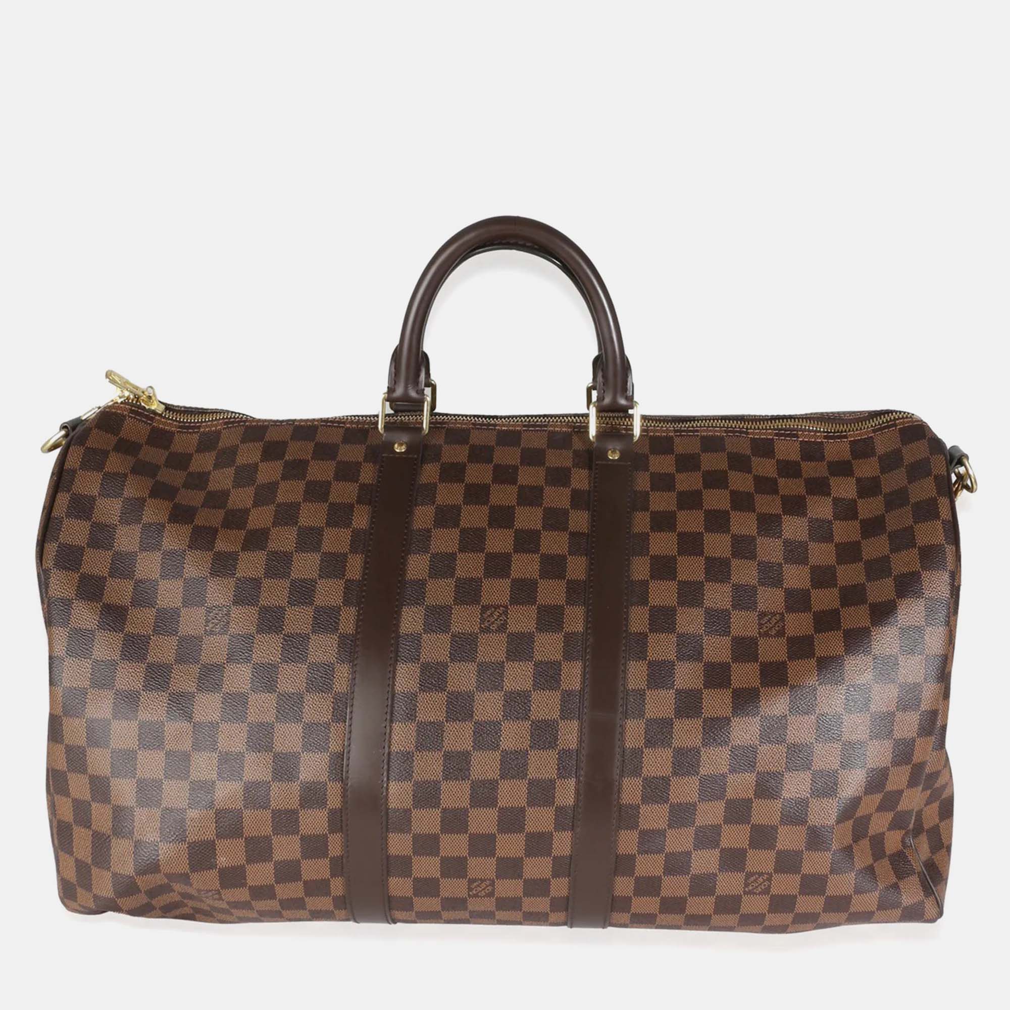 

Louis Vuitton Damier Ebene Canvas Keepall Bandouliere 55 Duffel Bag, Brown