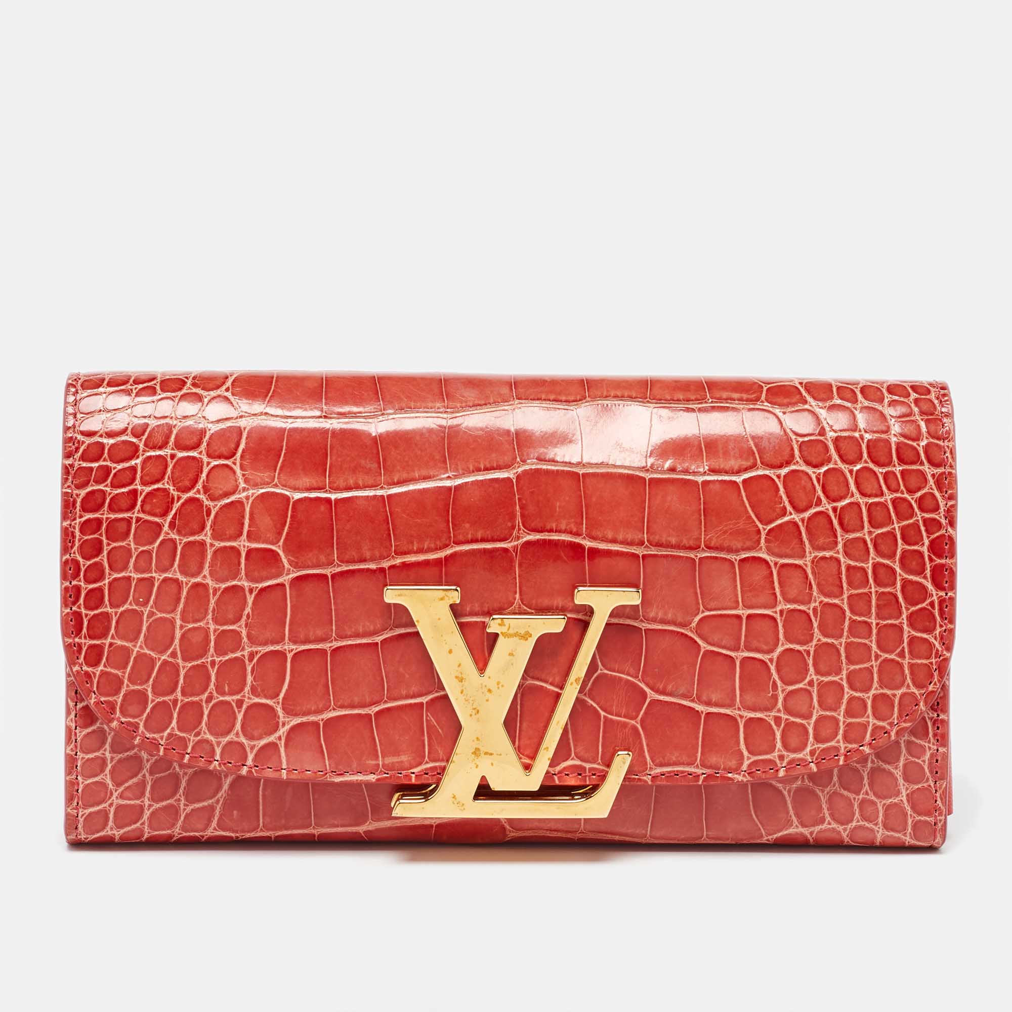 

Louis Vuitton Orange Alligator Leather Vivienne LV Long Wallet