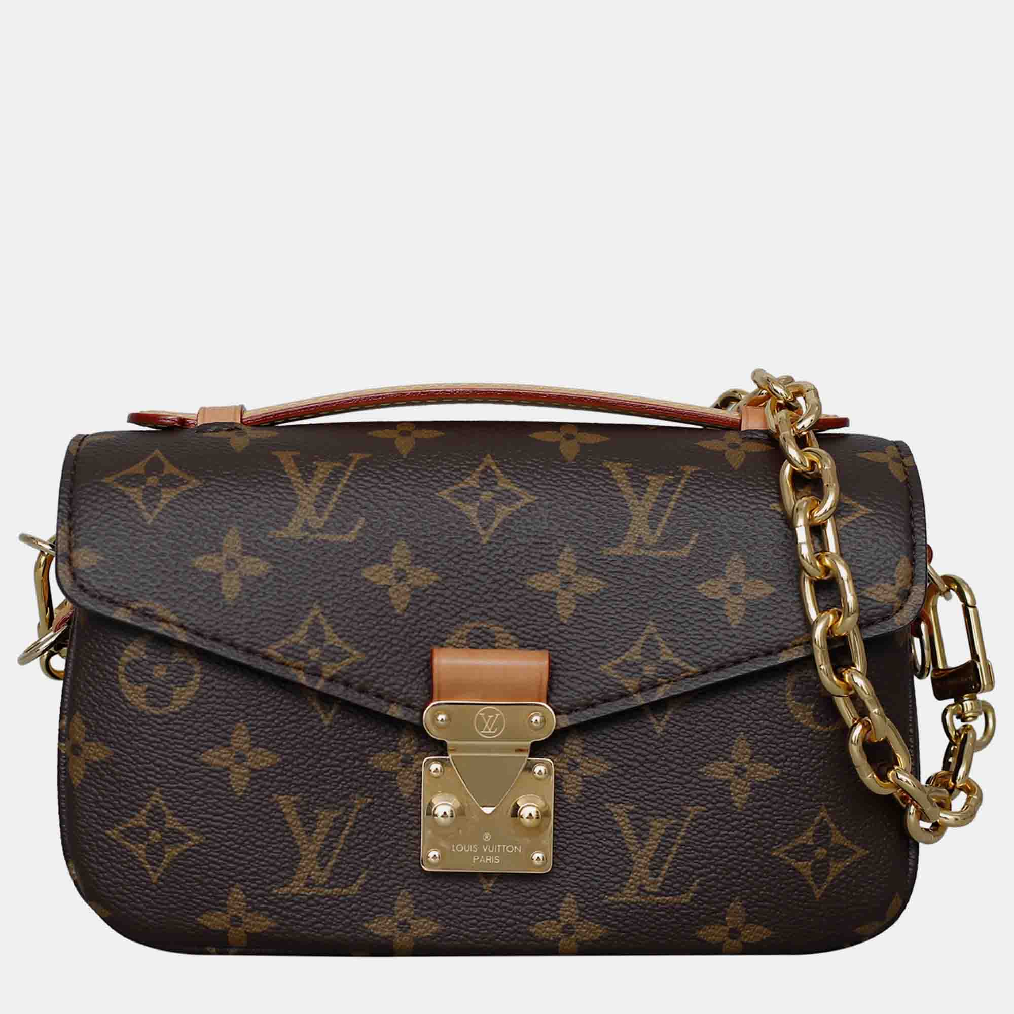 

Louis Vuitton Brown Coated Canvas Monogram Pochette Metis East West bag