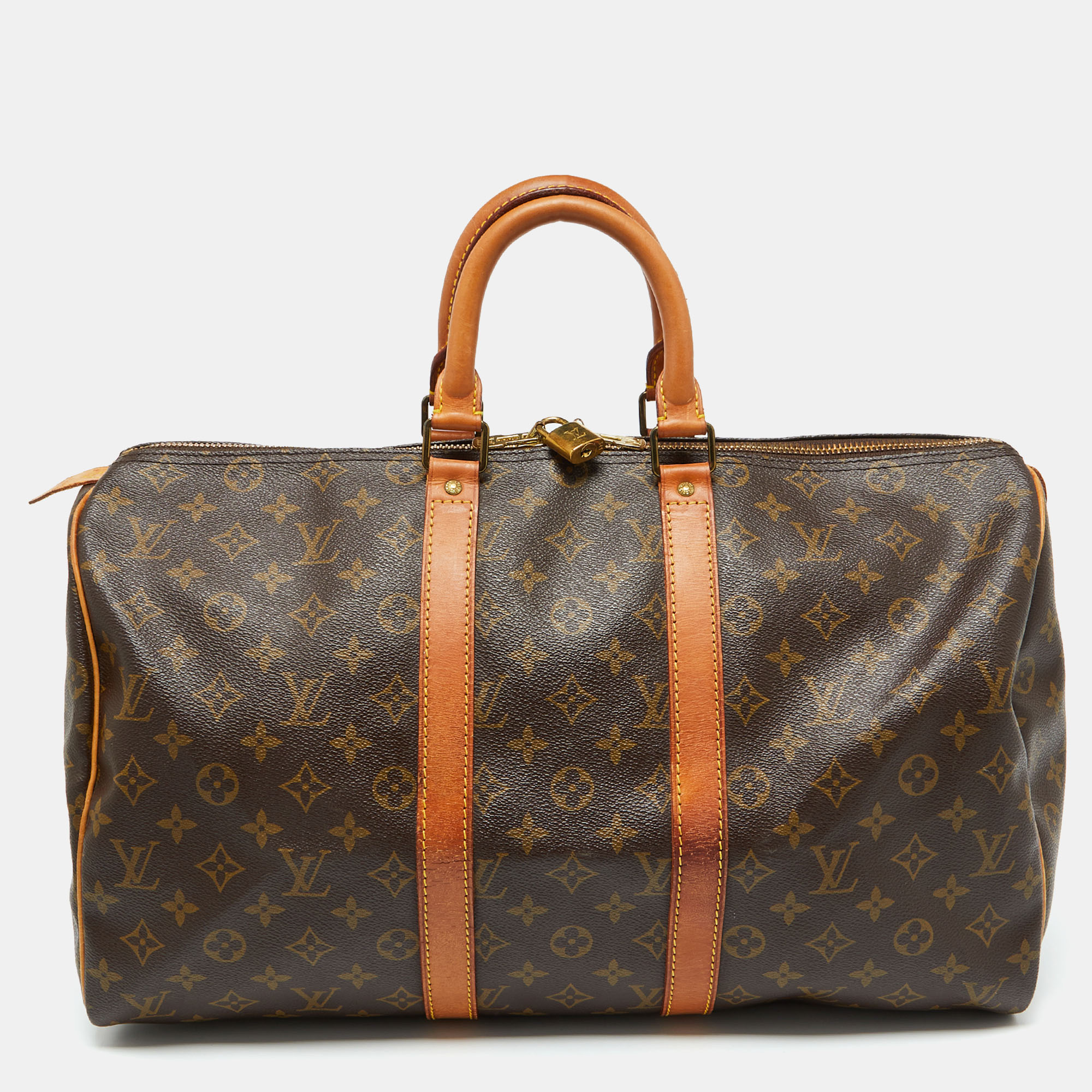 Pre-owned Louis Vuitton Monogram Canvas Keepall Bandoulière 45 Bag In Brown