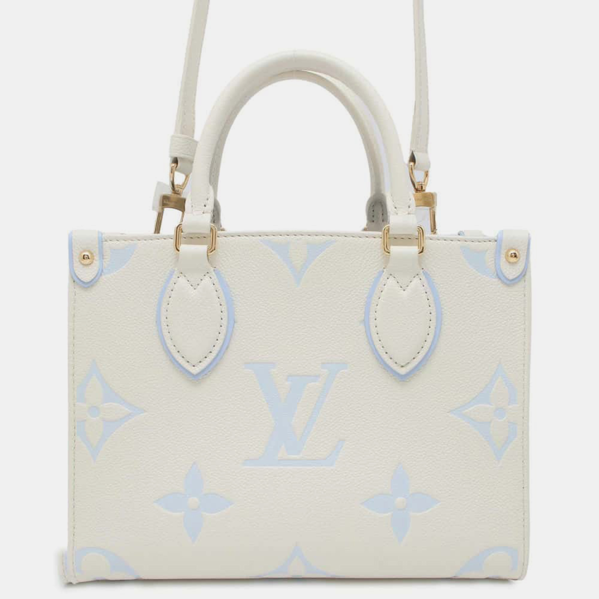 

Louis Vuitton Latte White/Candy Blue Bicolor Monogram Empreinte Leather Onthego PM Bag